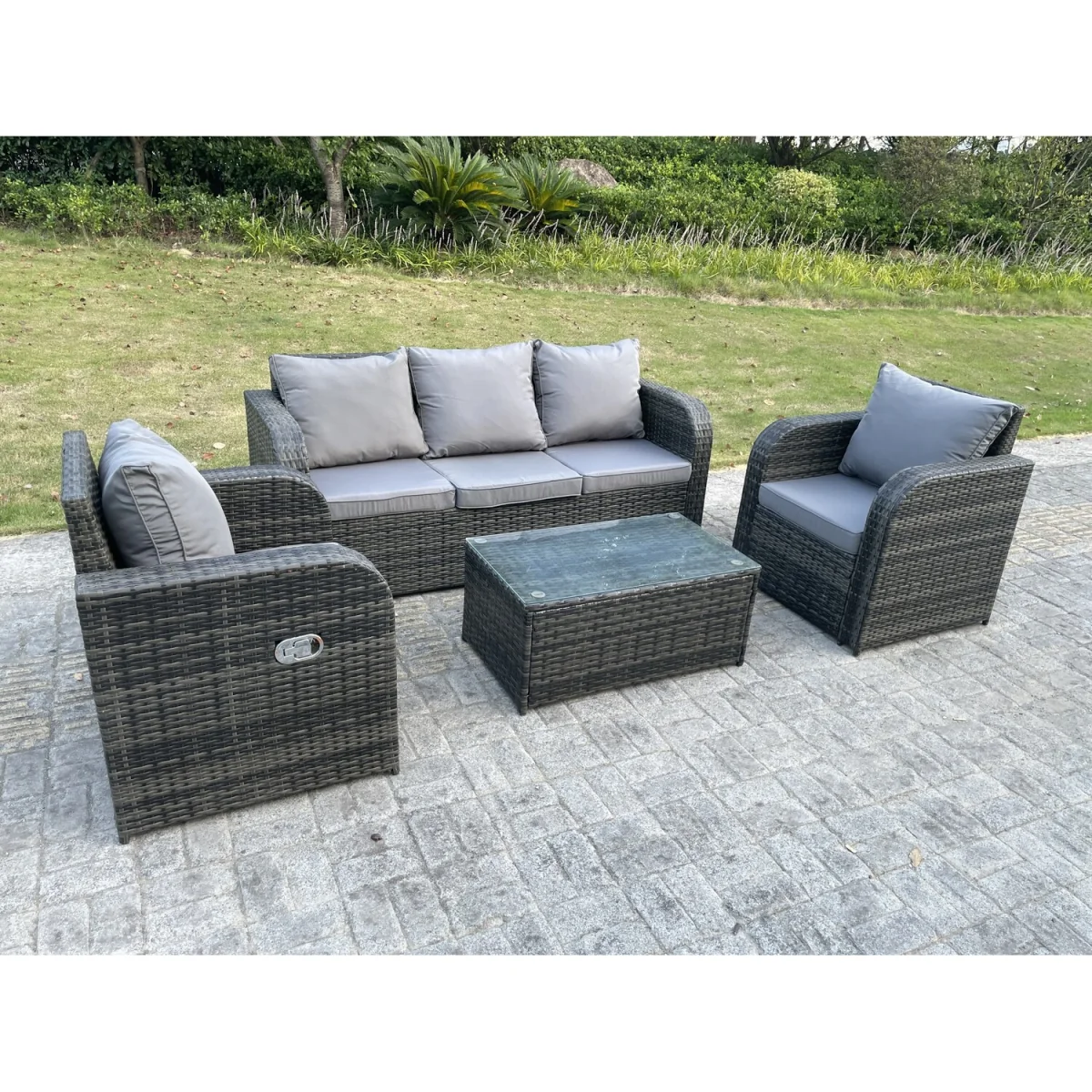 PE Rattan Garden Furniture Sets Oblong Coffee Table - Dark Grey Mixed – image 4