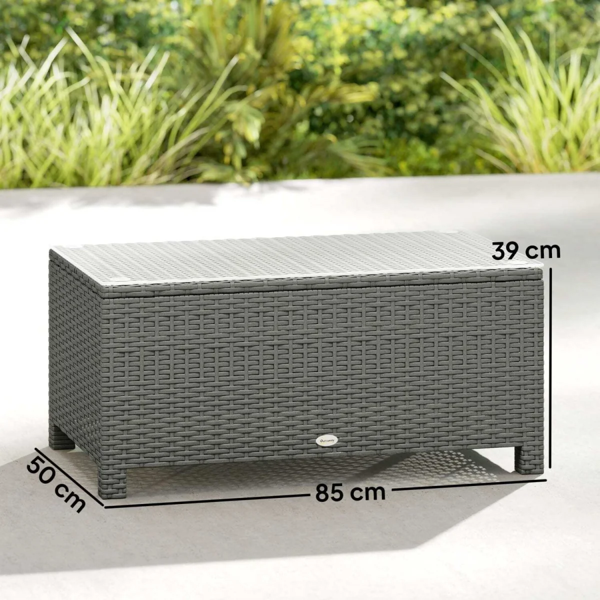 Viluno Pafi Rattan Light Grey Outdoor Coffee Table With Glass Top – image 5