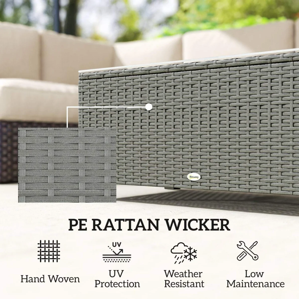Viluno Pafi Rattan Light Grey Outdoor Coffee Table With Glass Top – image 6