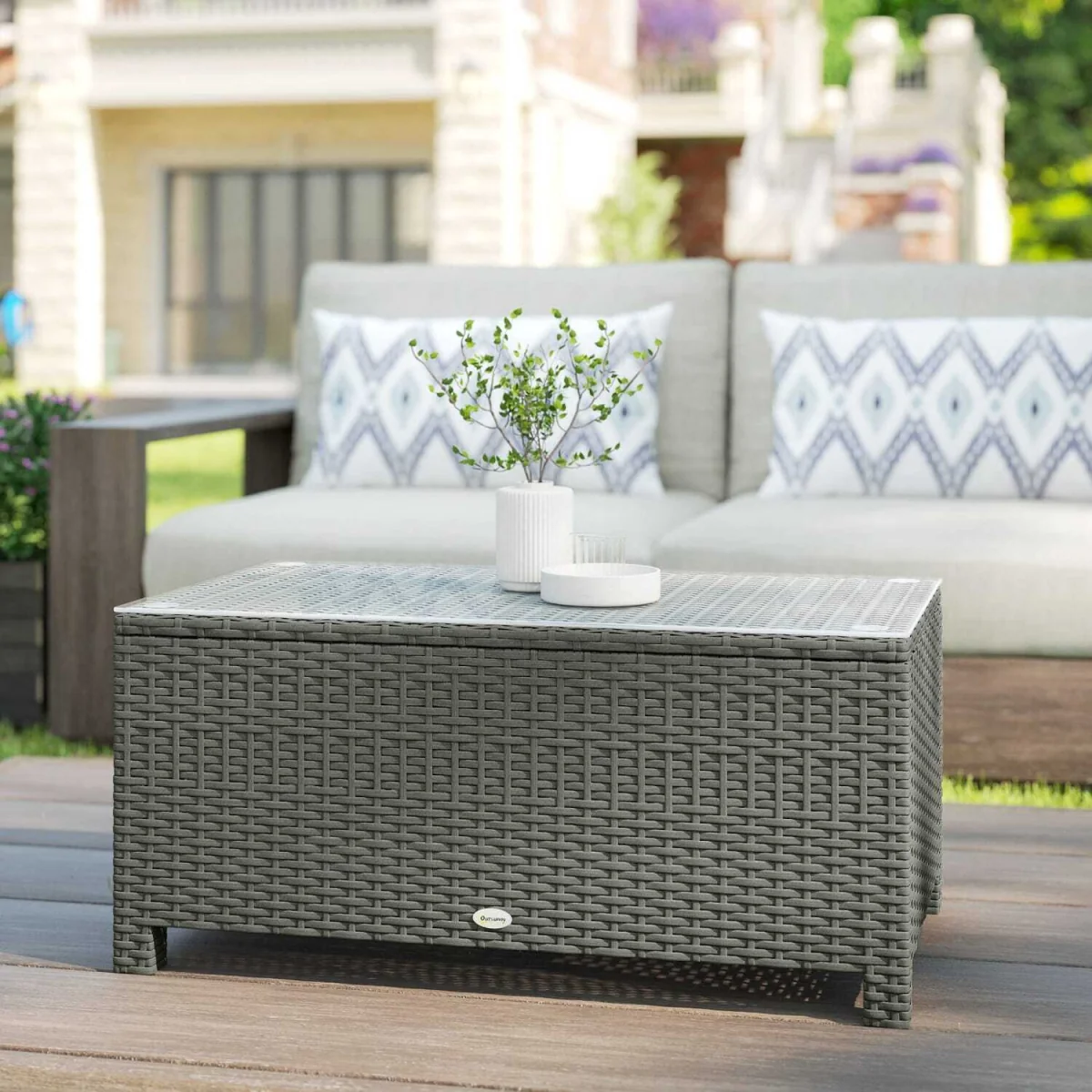 Viluno Pafi Rattan Light Grey Outdoor Coffee Table With Glass Top – image 10