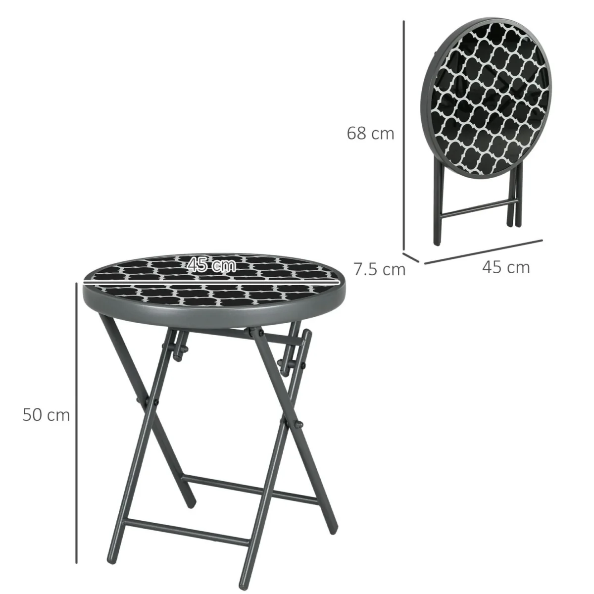 Mikale 45cm Folding Outdoor Side Table - Black and White Marble-Effect Top – image 2
