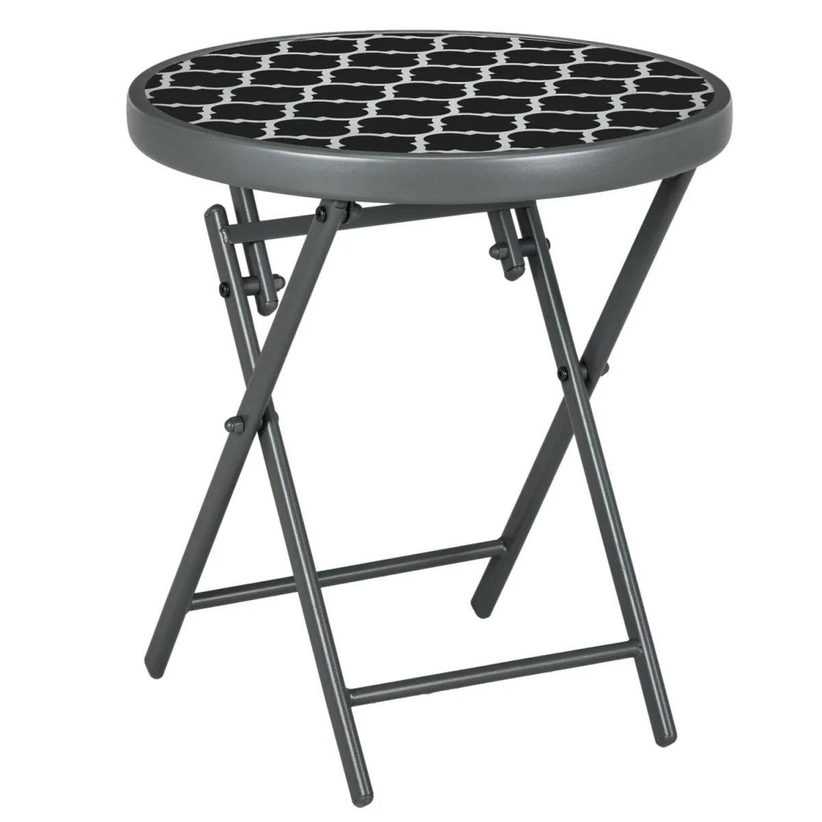 Mikale 45cm Folding Outdoor Side Table - Black and White Marble-Effect Top – image 3