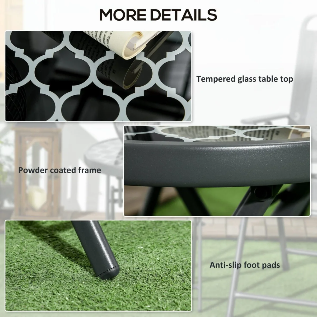 Mikale 45cm Folding Outdoor Side Table - Black and White Marble-Effect Top – image 8