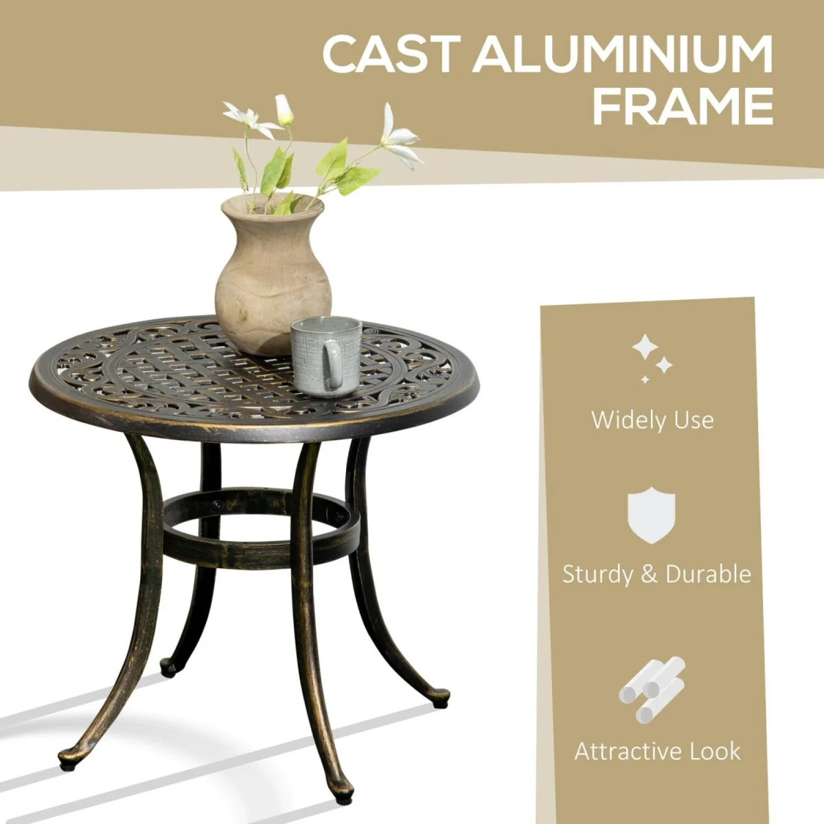 Sani Cast Aluminium Bronze Outdoor Side Table - Anti-Slip Feet – image 5