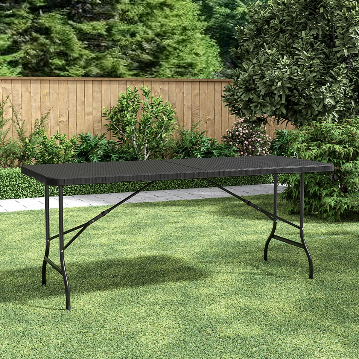 Foldable Beer Dining Table Garden Camping Rattan Effect - Black / 75cm – image 2