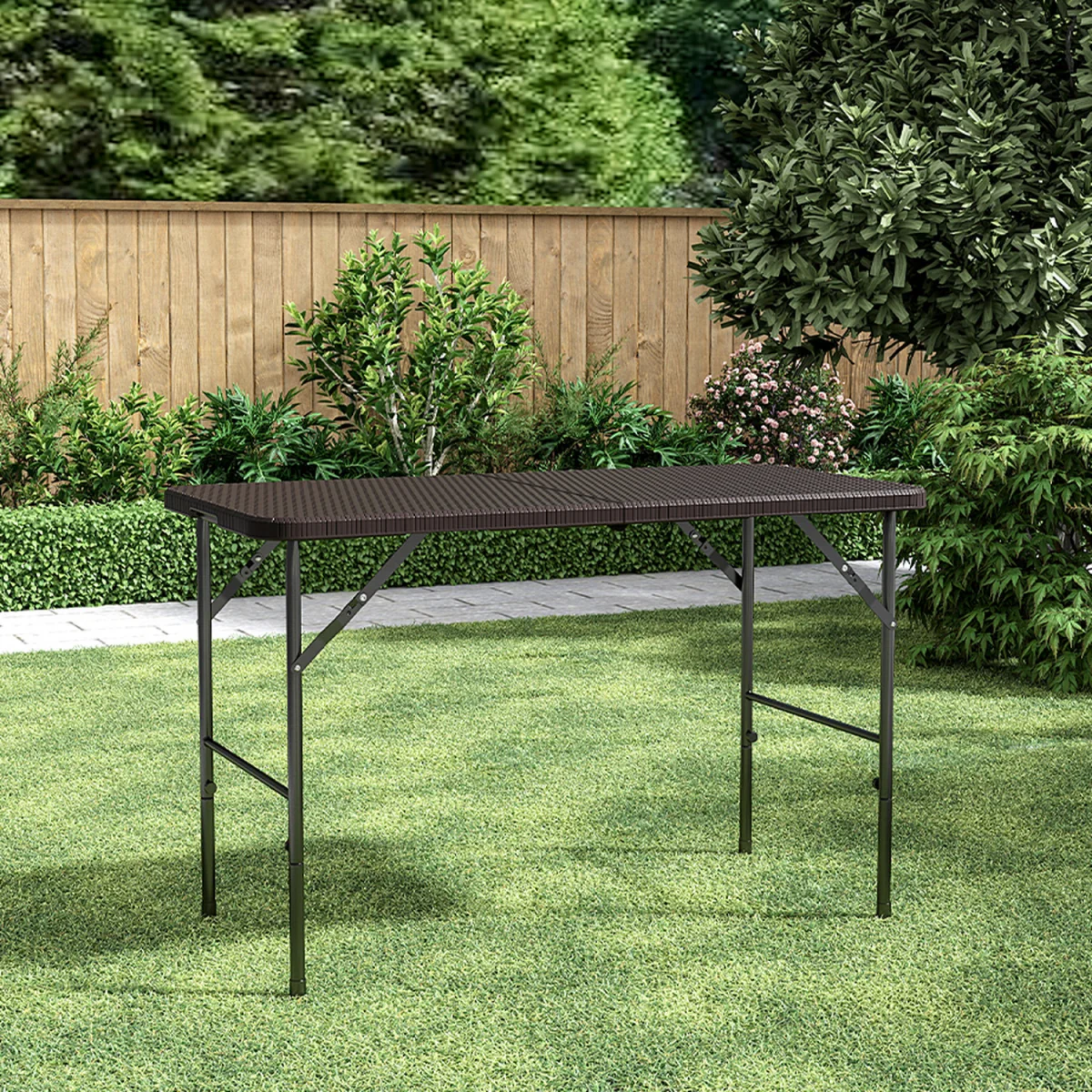Foldable Beer Dining Table Garden Camping Rattan Effect - Black / 75cm – image 14