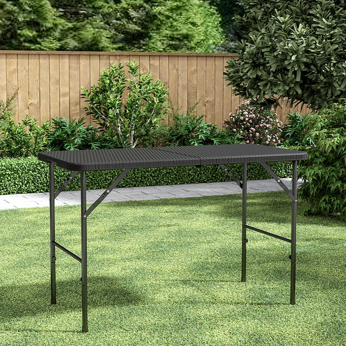 Foldable Beer Dining Table Garden Camping Rattan Effect - Black / 75cm – image 8