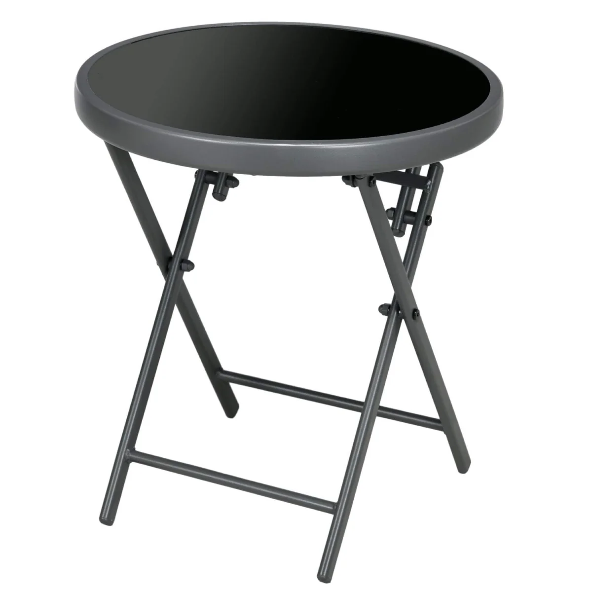 Laparo Metal And Glass Black Folding Outdoor Side Table 45cm With Marble Effect Top – image 4