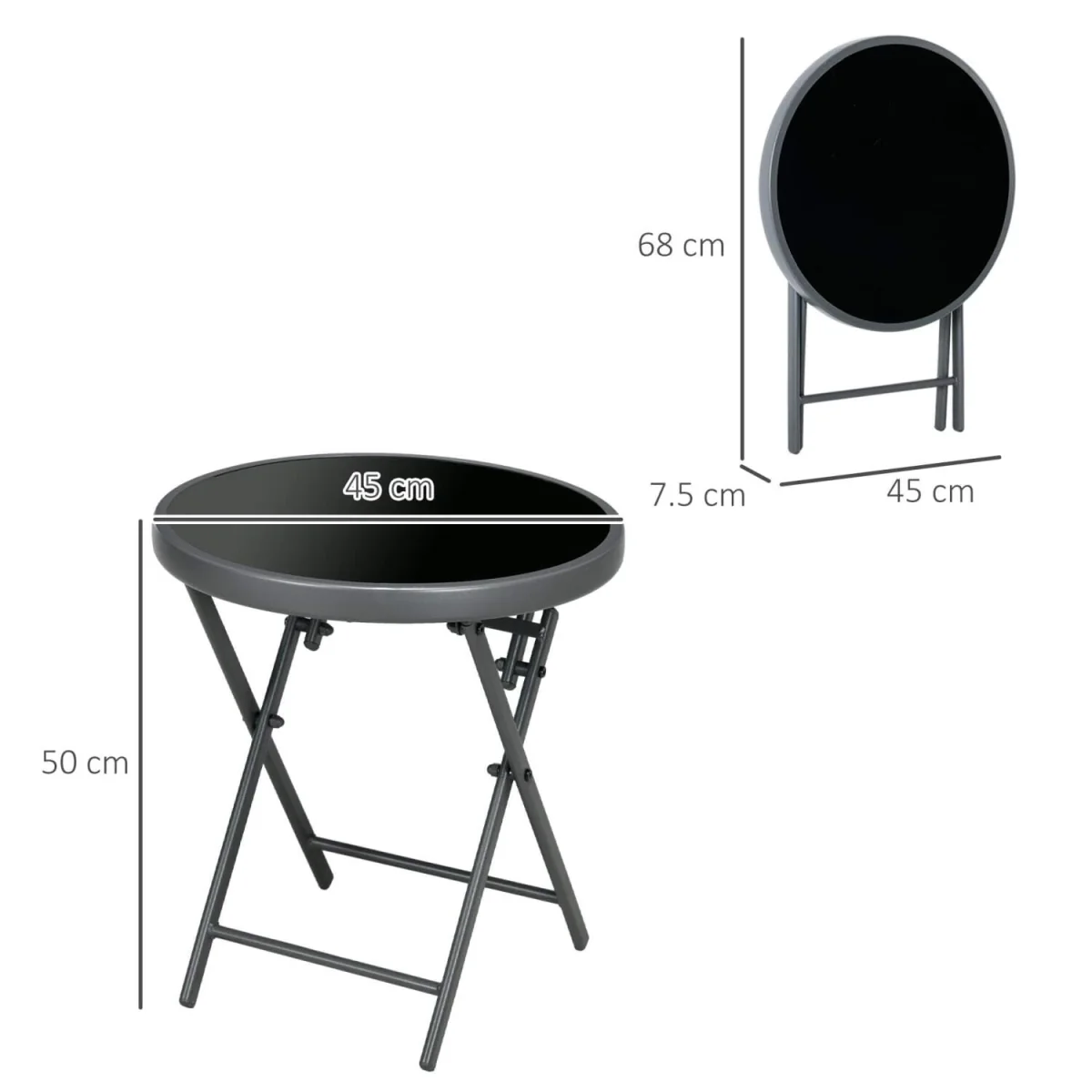 Laparo Metal And Glass Black Folding Outdoor Side Table 45cm With Marble Effect Top – image 6