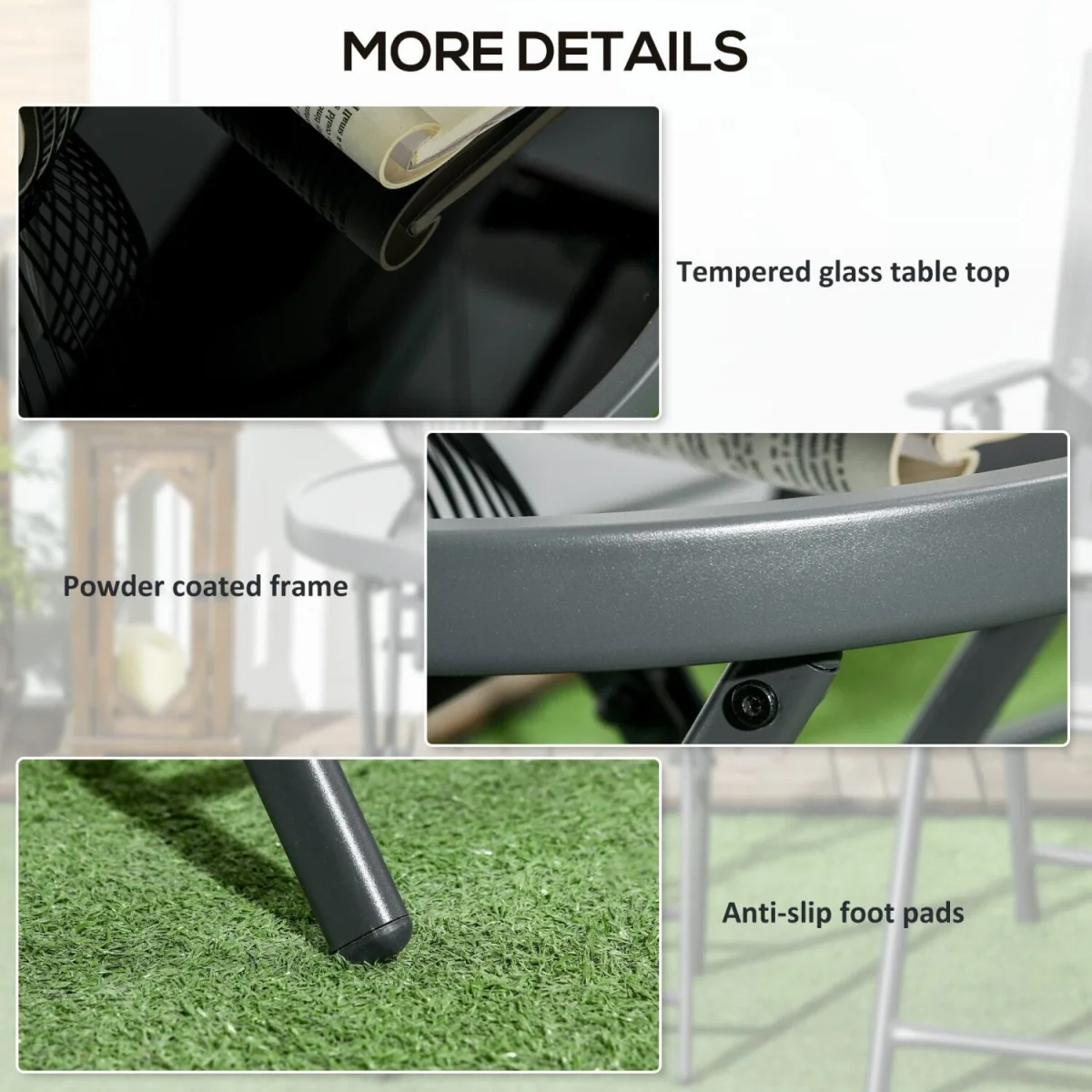 Laparo Metal And Glass Black Folding Outdoor Side Table 45cm With Marble Effect Top – image 9