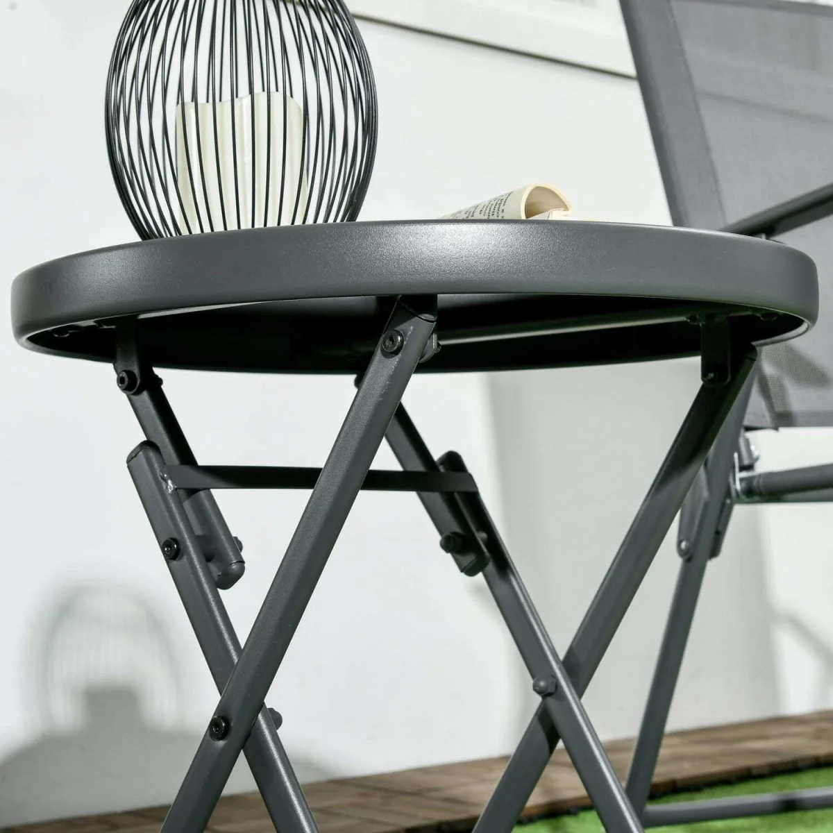 Laparo Metal And Glass Black Folding Outdoor Side Table 45cm With Marble Effect Top – image 10