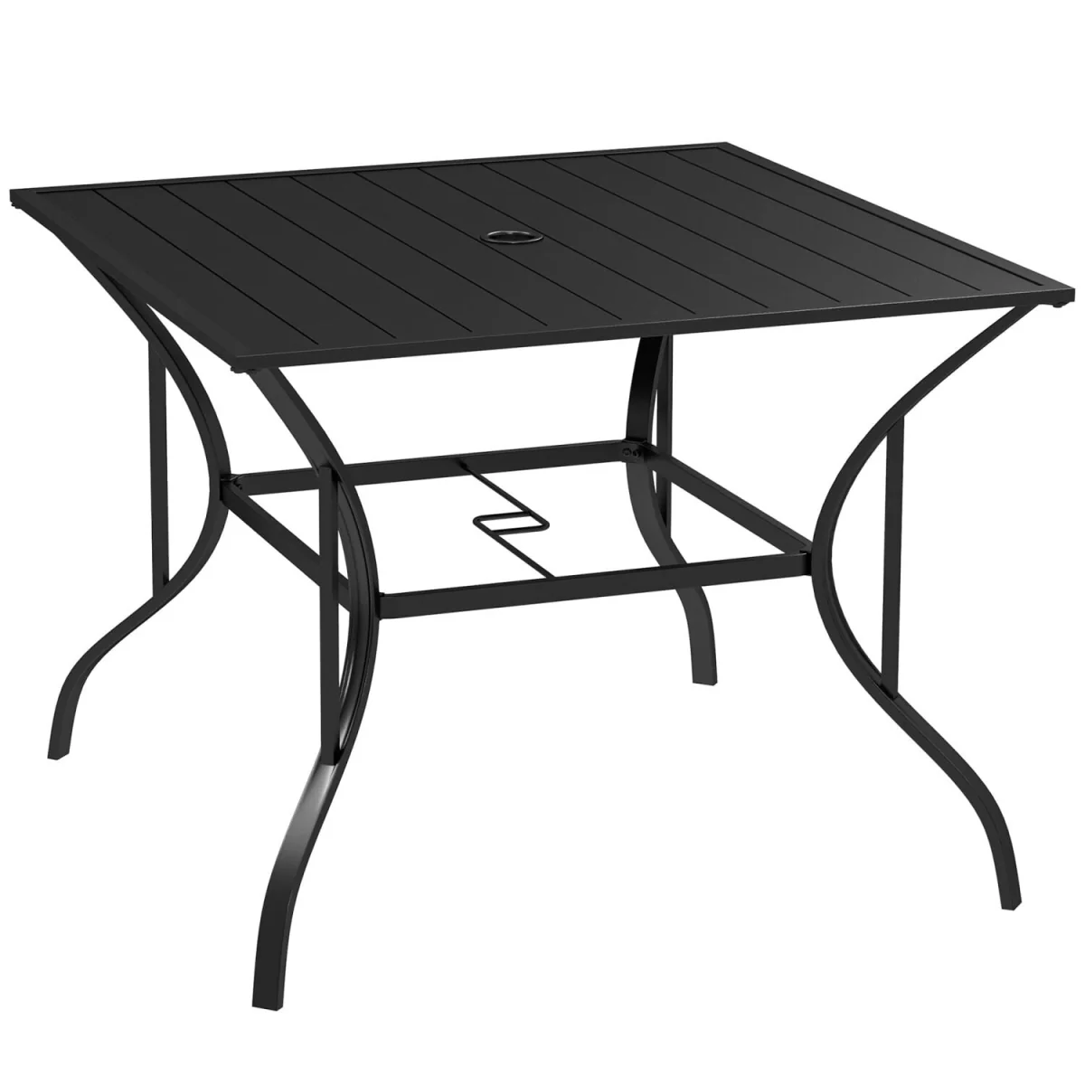 Hareni Steel Black Outdoor Garden Table - Slatted Top with Parasol Hole – image 2