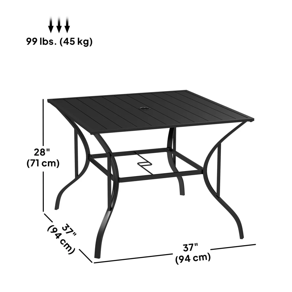 Hareni Steel Black Outdoor Garden Table - Slatted Top with Parasol Hole – image 4