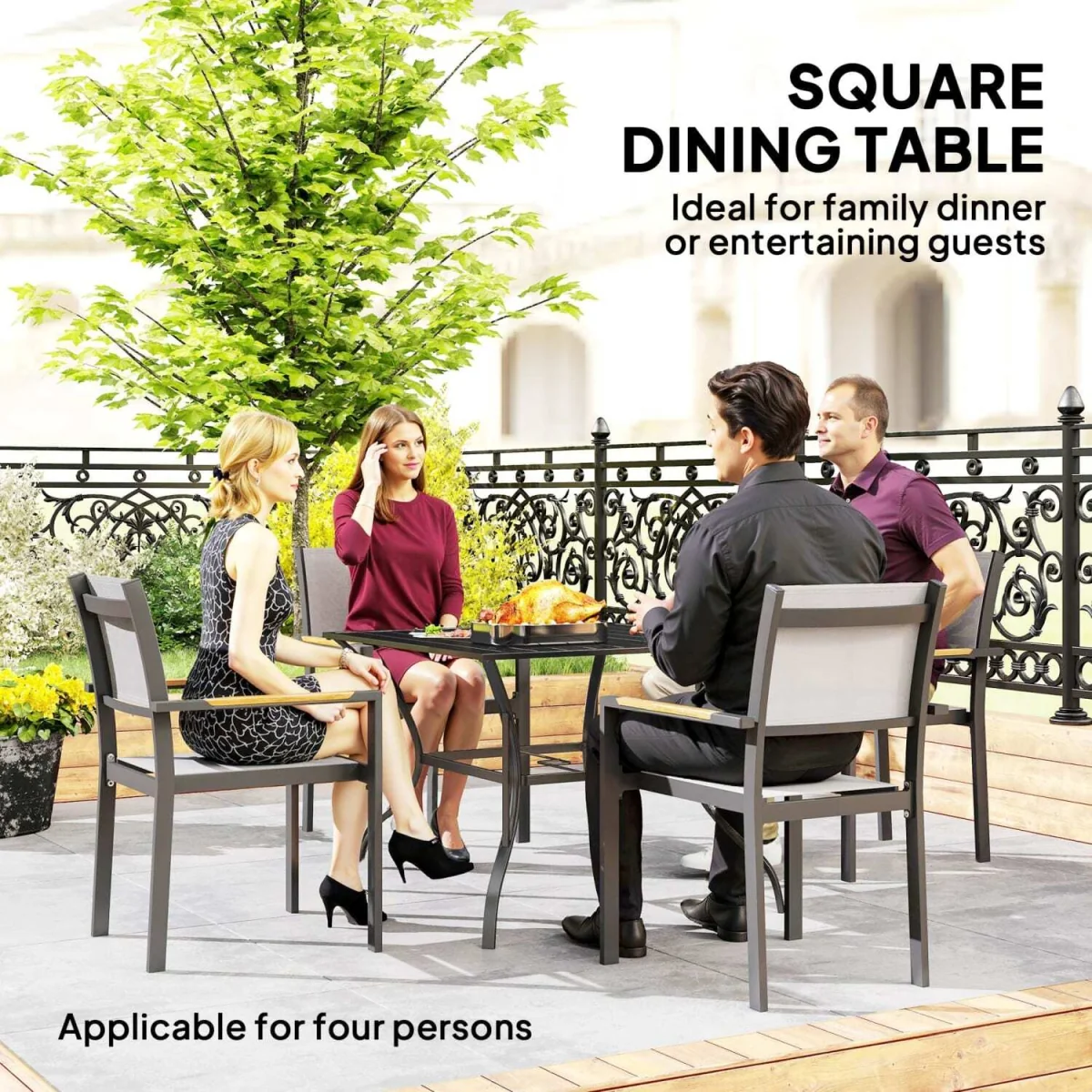 Hareni Steel Black Outdoor Garden Table - Slatted Top with Parasol Hole – image 5