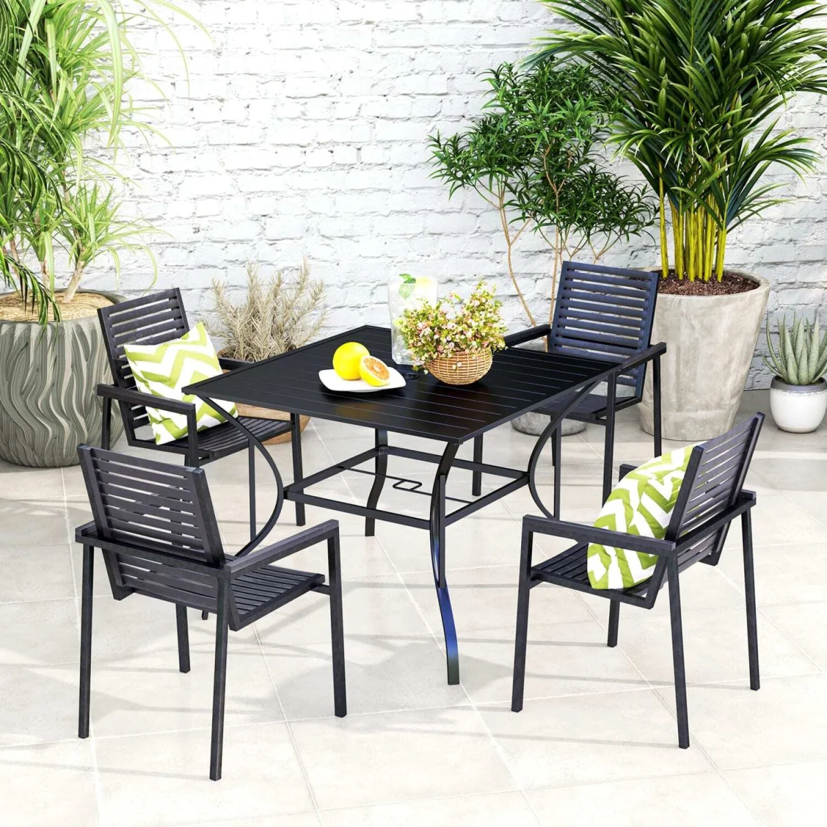 Hareni Steel Black Outdoor Garden Table - Slatted Top with Parasol Hole – image 9