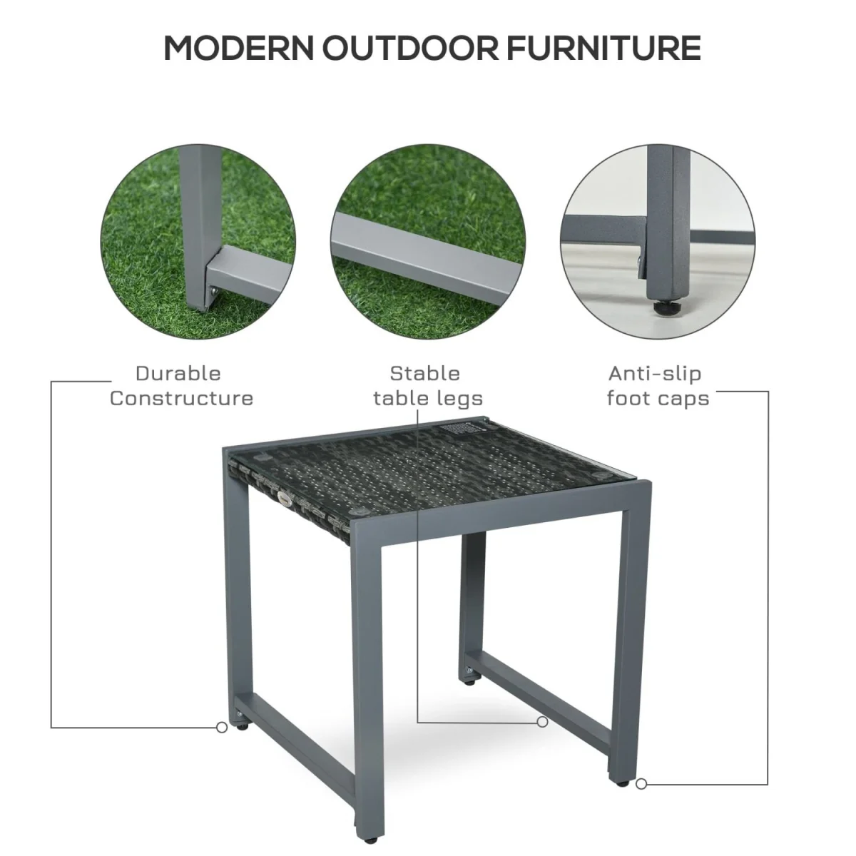 Visano Rattan Outdoor Side Table - Grey Wicker Finish – image 2