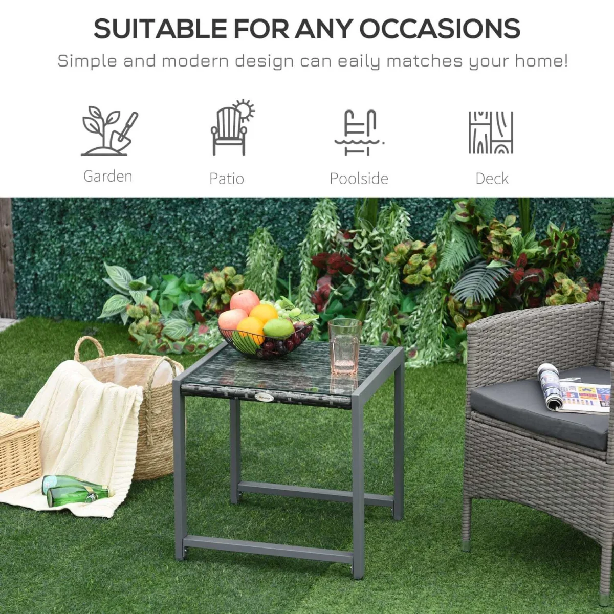Visano Rattan Outdoor Side Table - Grey Wicker Finish – image 6
