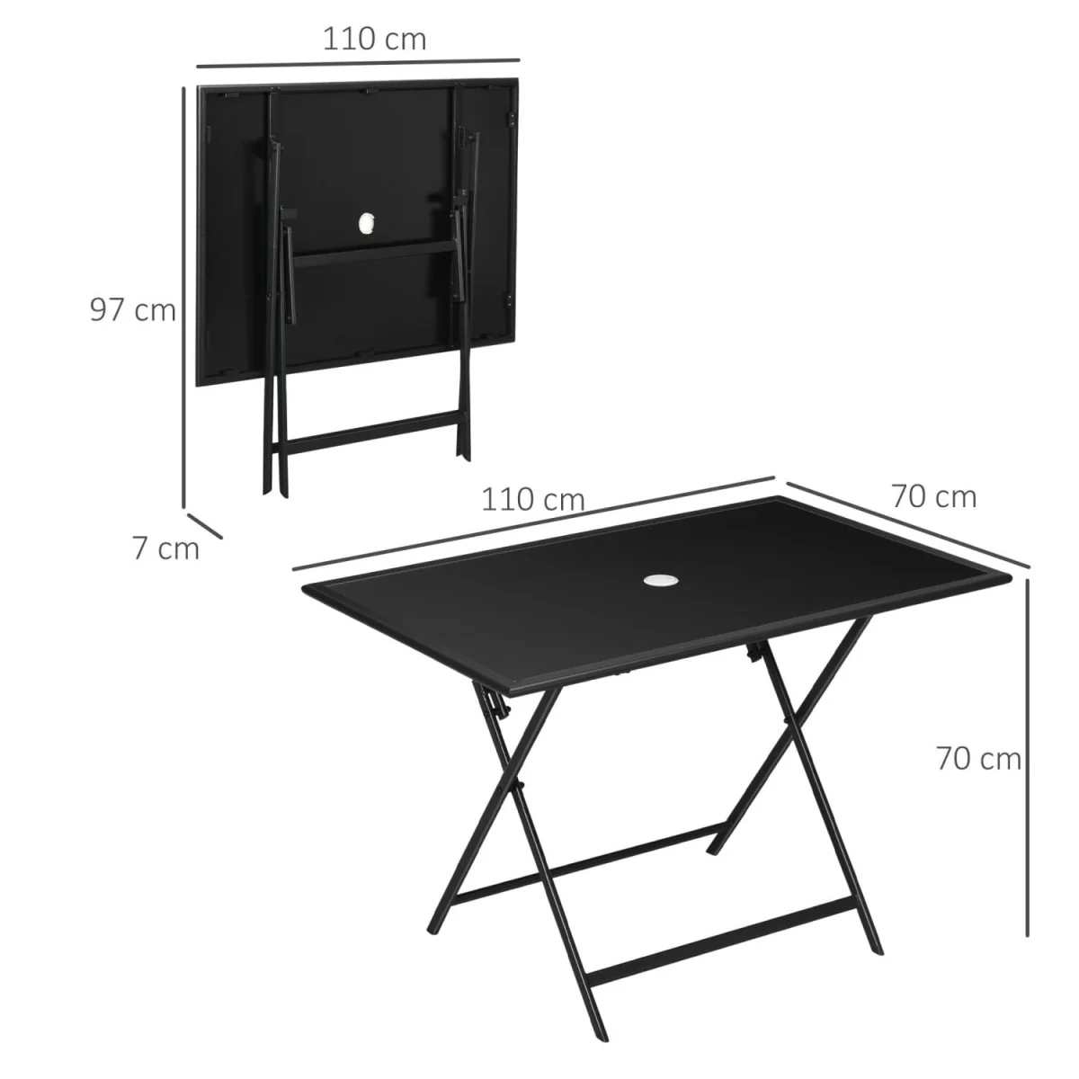 Nonila 110cm Black Steel and Glass Folding Outdoor Dining Table for 6 – image 2