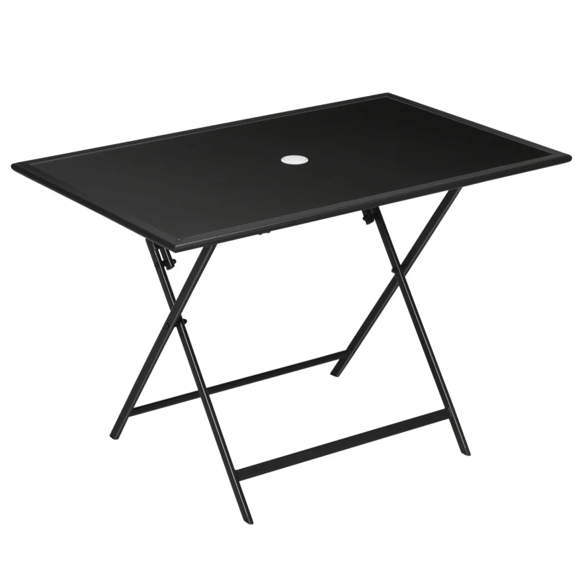 Nonila 110cm Black Steel and Glass Folding Outdoor Dining Table for 6 – image 3