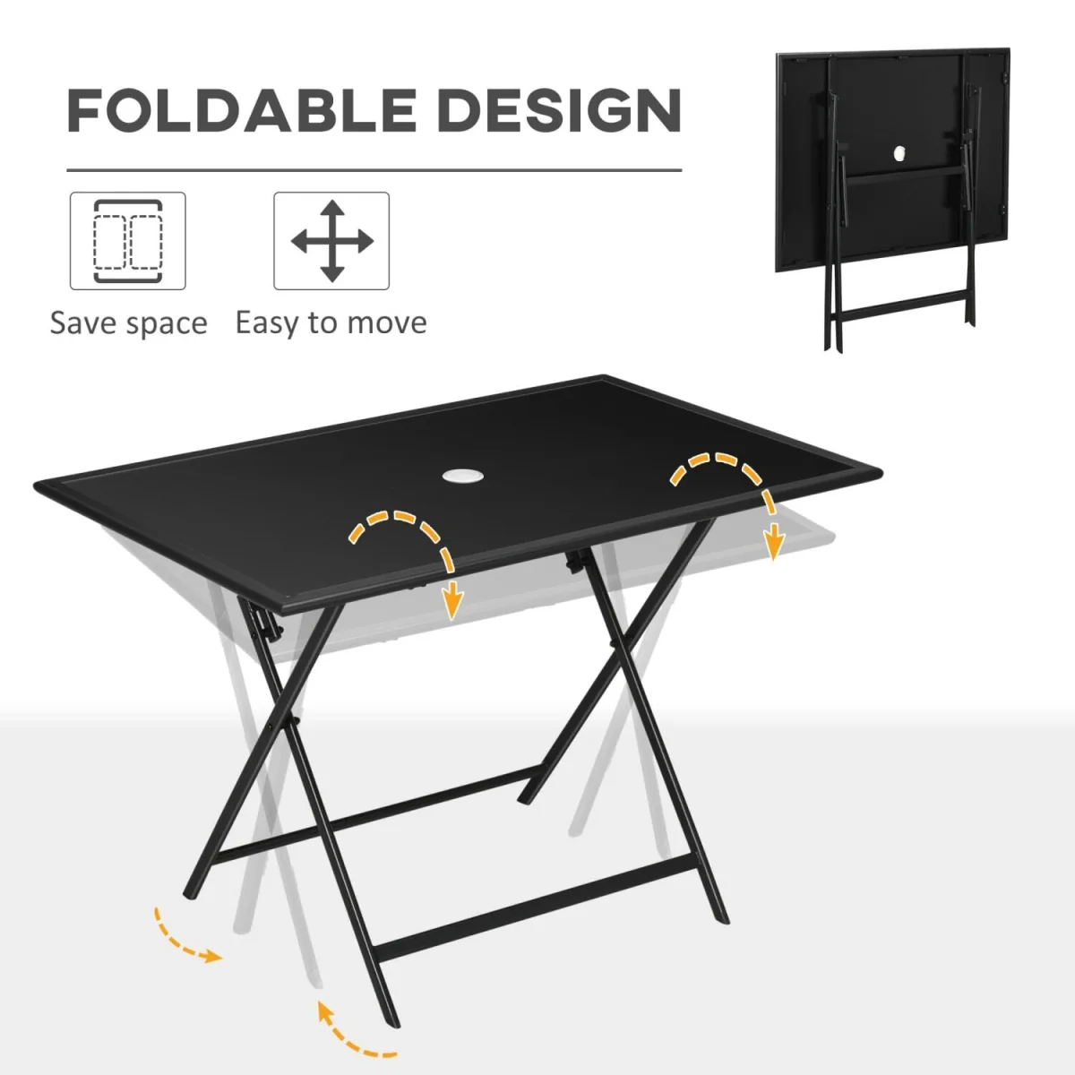 Nonila 110cm Black Steel and Glass Folding Outdoor Dining Table for 6 – image 5