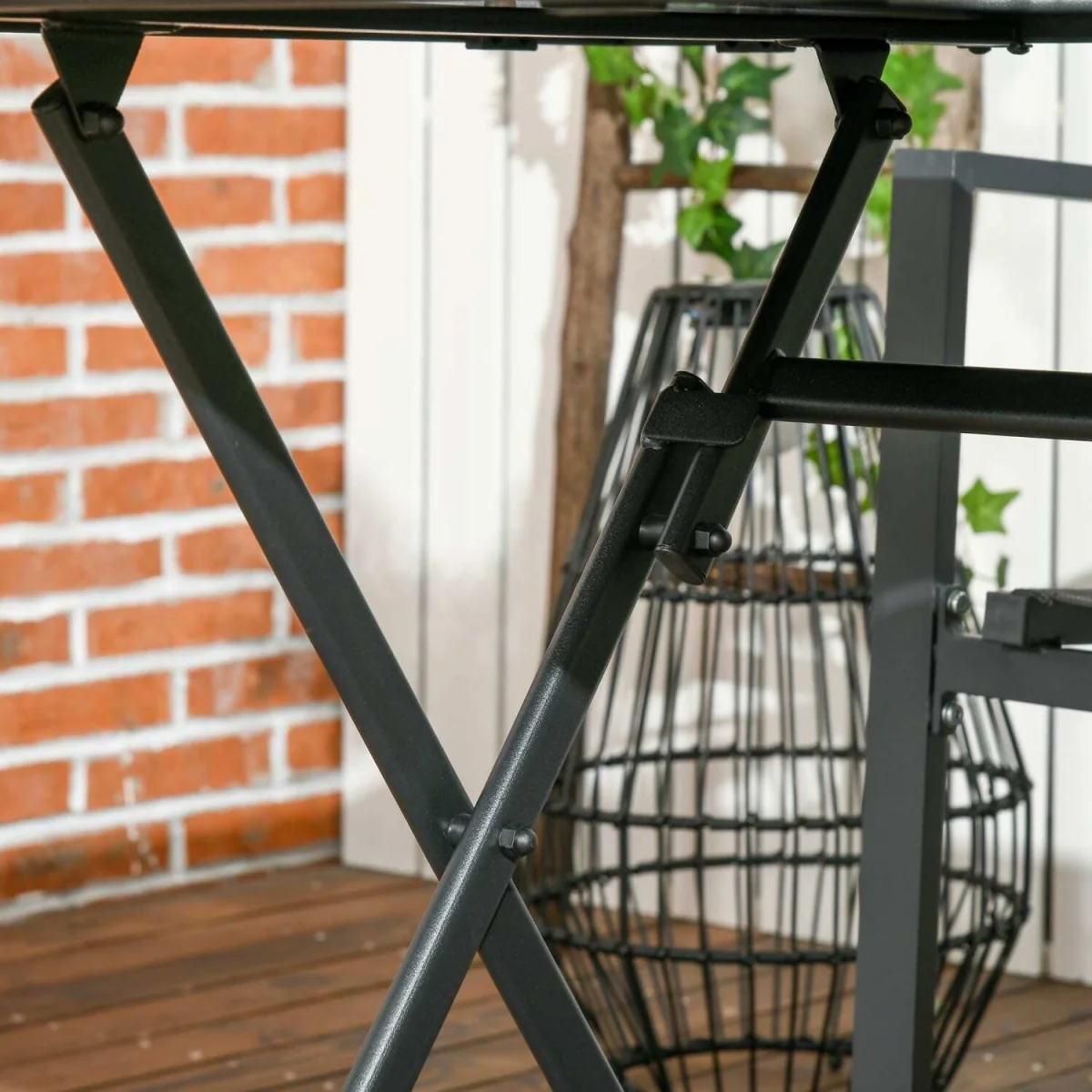 Nonila 110cm Black Steel and Glass Folding Outdoor Dining Table for 6 – image 8