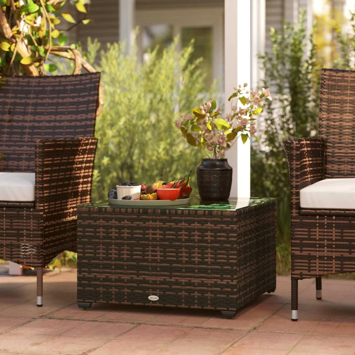 Nolone Brown Rattan Outdoor Glass Top Side Table – image 4