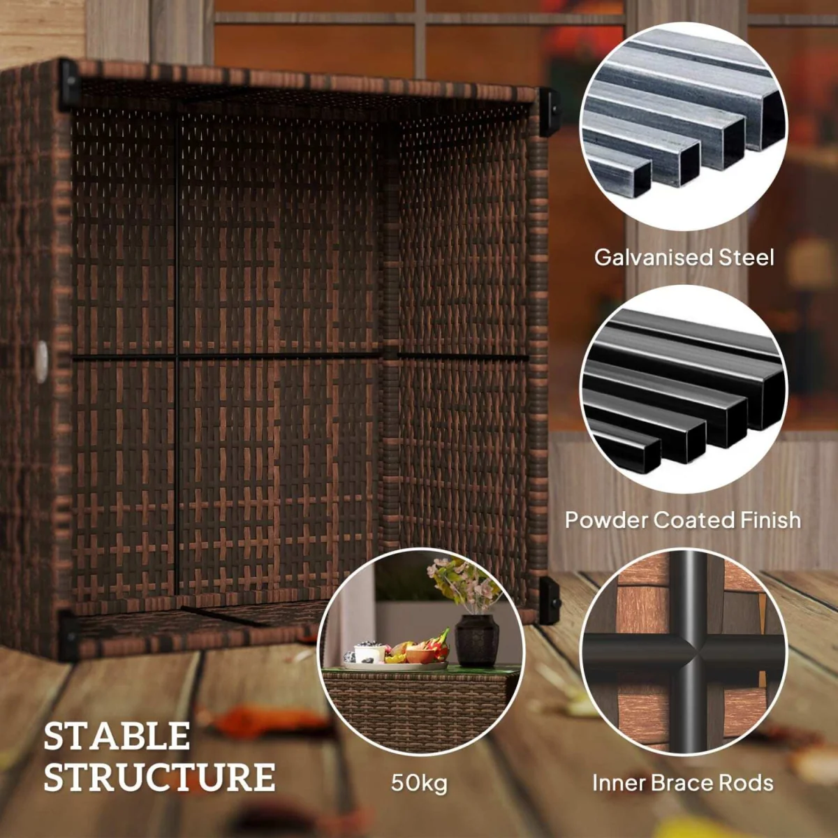 Nolone Brown Rattan Outdoor Glass Top Side Table – image 8