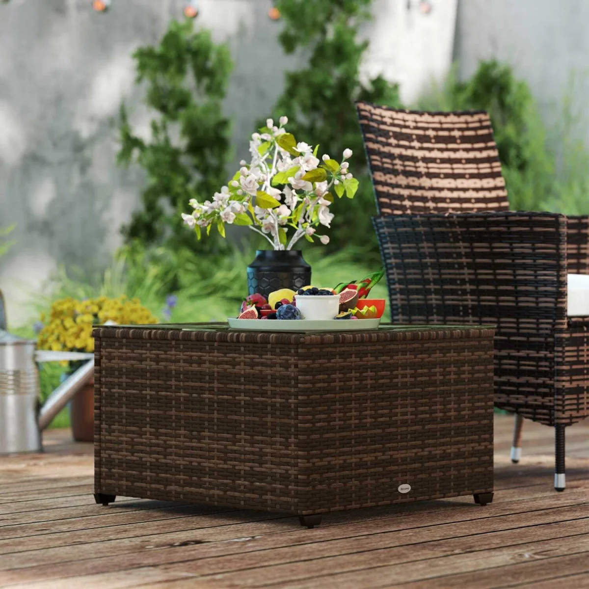 Nolone Brown Rattan Outdoor Glass Top Side Table – image 10