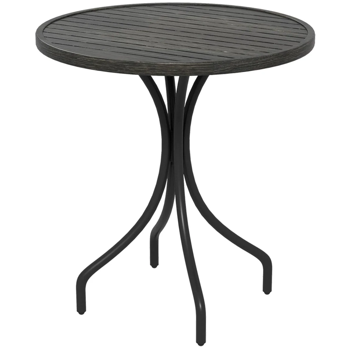 Nari 66cm Round Galvanised Steel Garden Table, Grey Wood-Grain Slatted Top – image 3