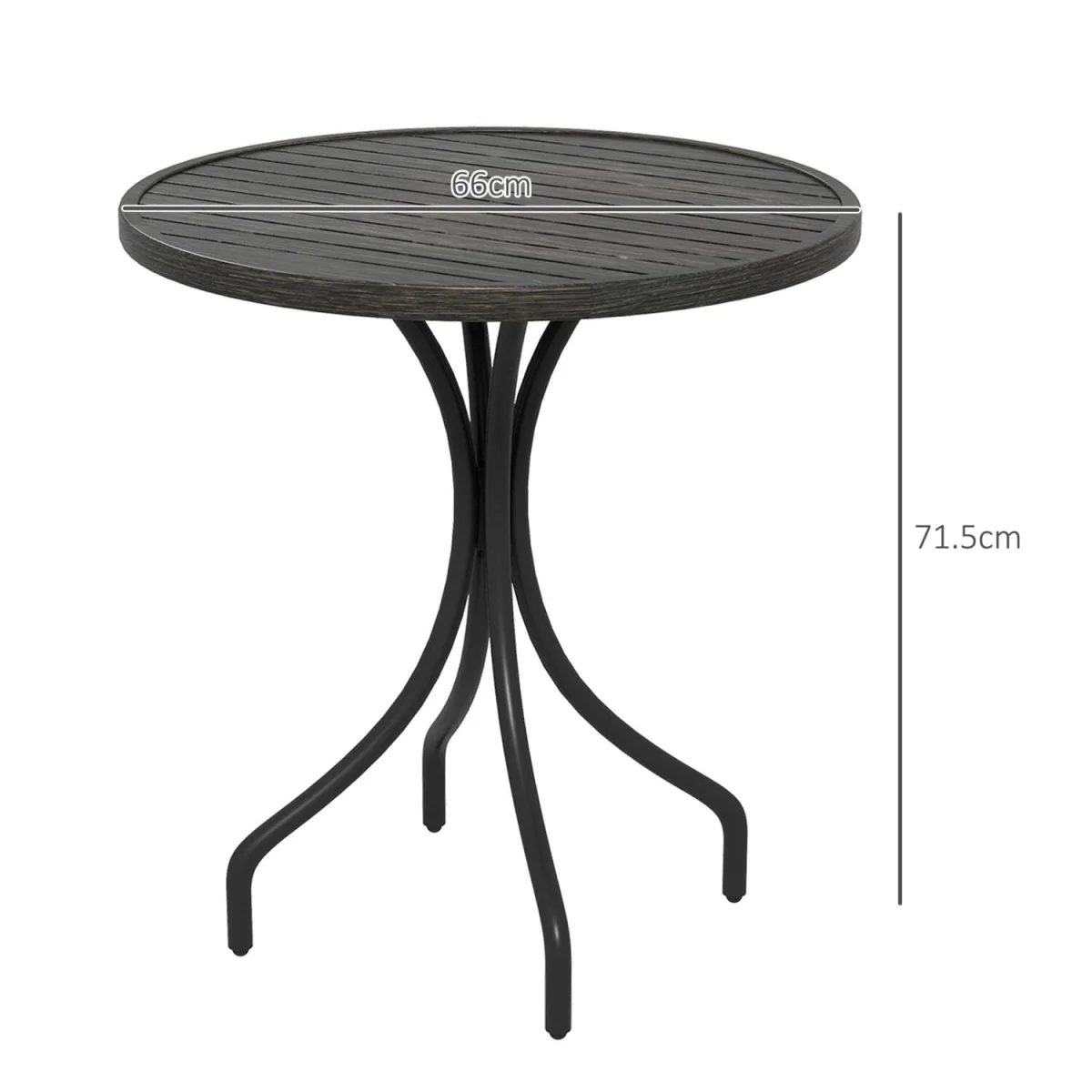 Nari 66cm Round Galvanised Steel Garden Table, Grey Wood-Grain Slatted Top – image 5