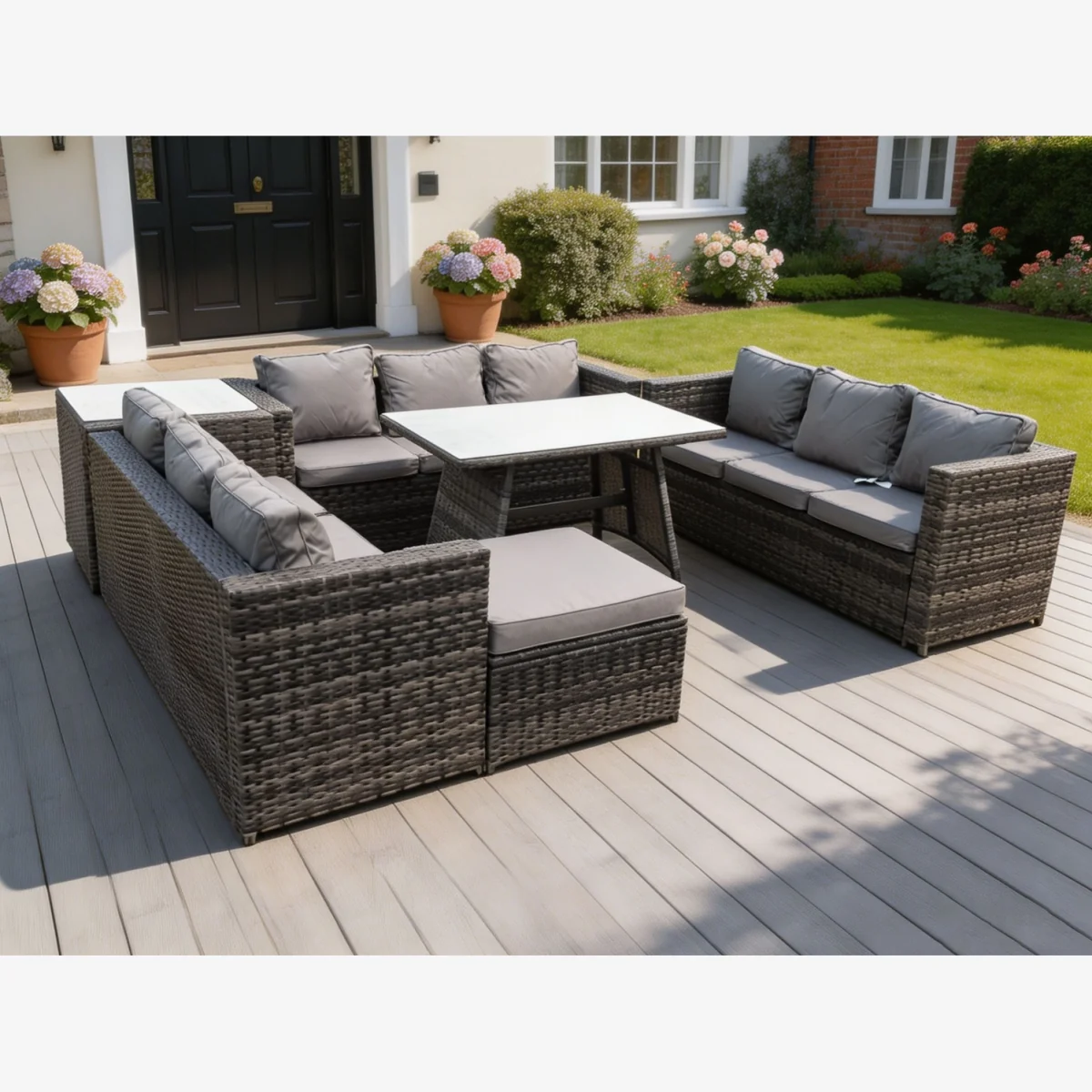 Outdoor Rattan Garden Furniture Set Side Coffee Table - Dark Grey Mixed