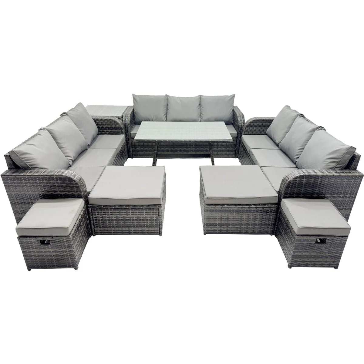 Fimous 13-Seater Outdoor Rattan Set with 3-Seater Sofa and Side Table Dark Grey - Dark Grey – image 5