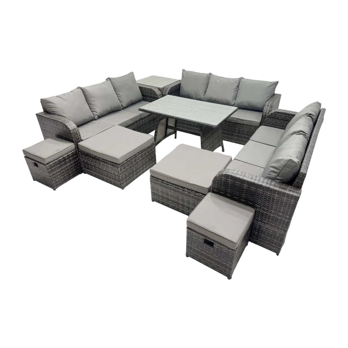 Fimous 13-Seater Outdoor Rattan Set with 3-Seater Sofa and Side Table Dark Grey - Dark Grey – image 1