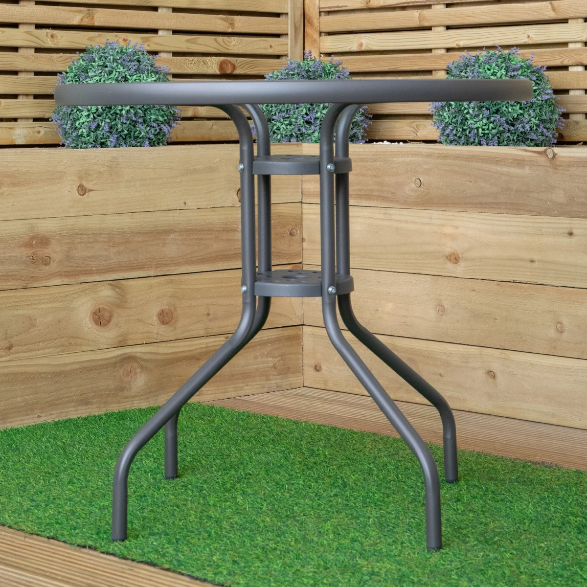 4 Person Outdoor Round Garden Table with Glass Top in Grey - Grey – image 2