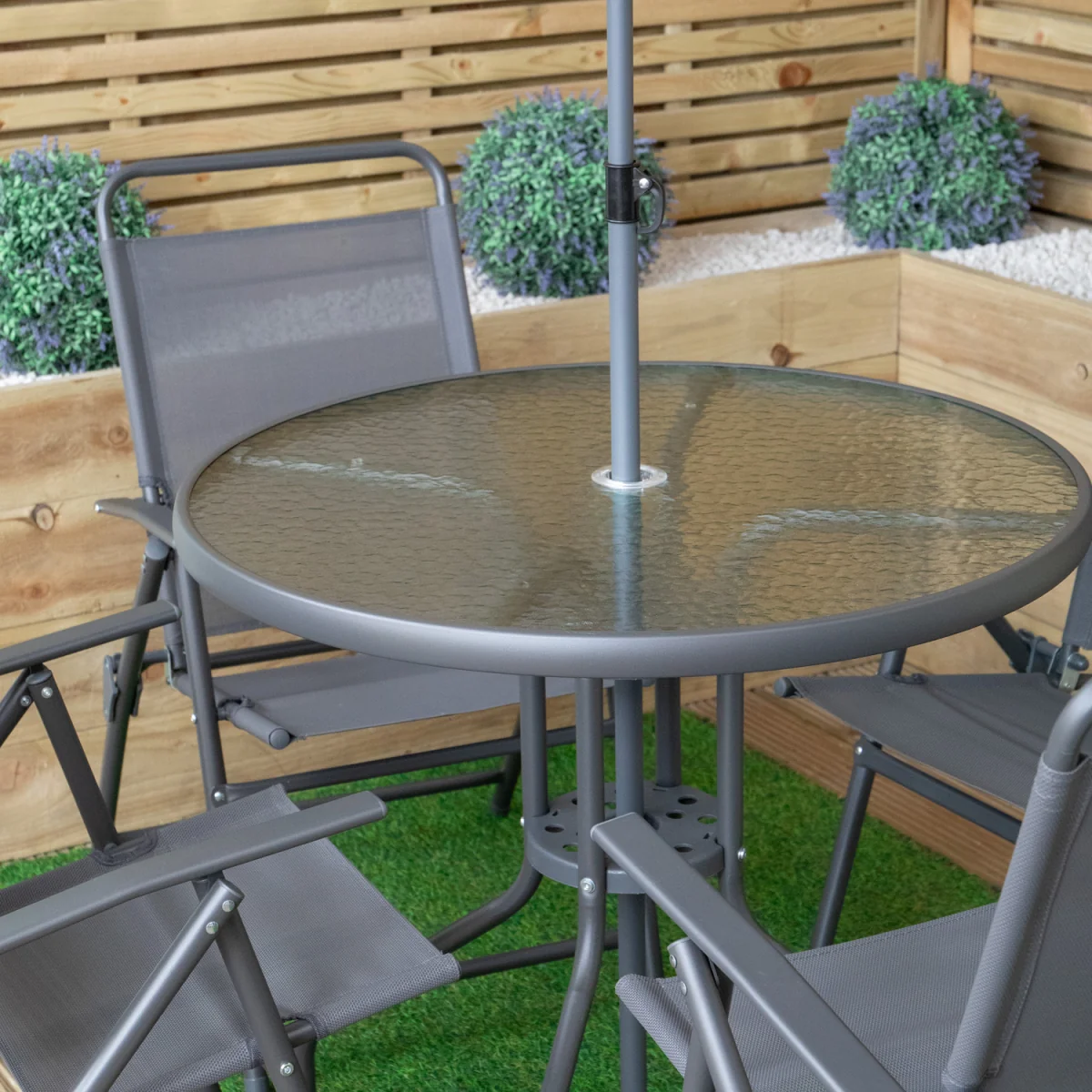 4 Person Outdoor Round Garden Table with Glass Top in Grey - Grey – image 5