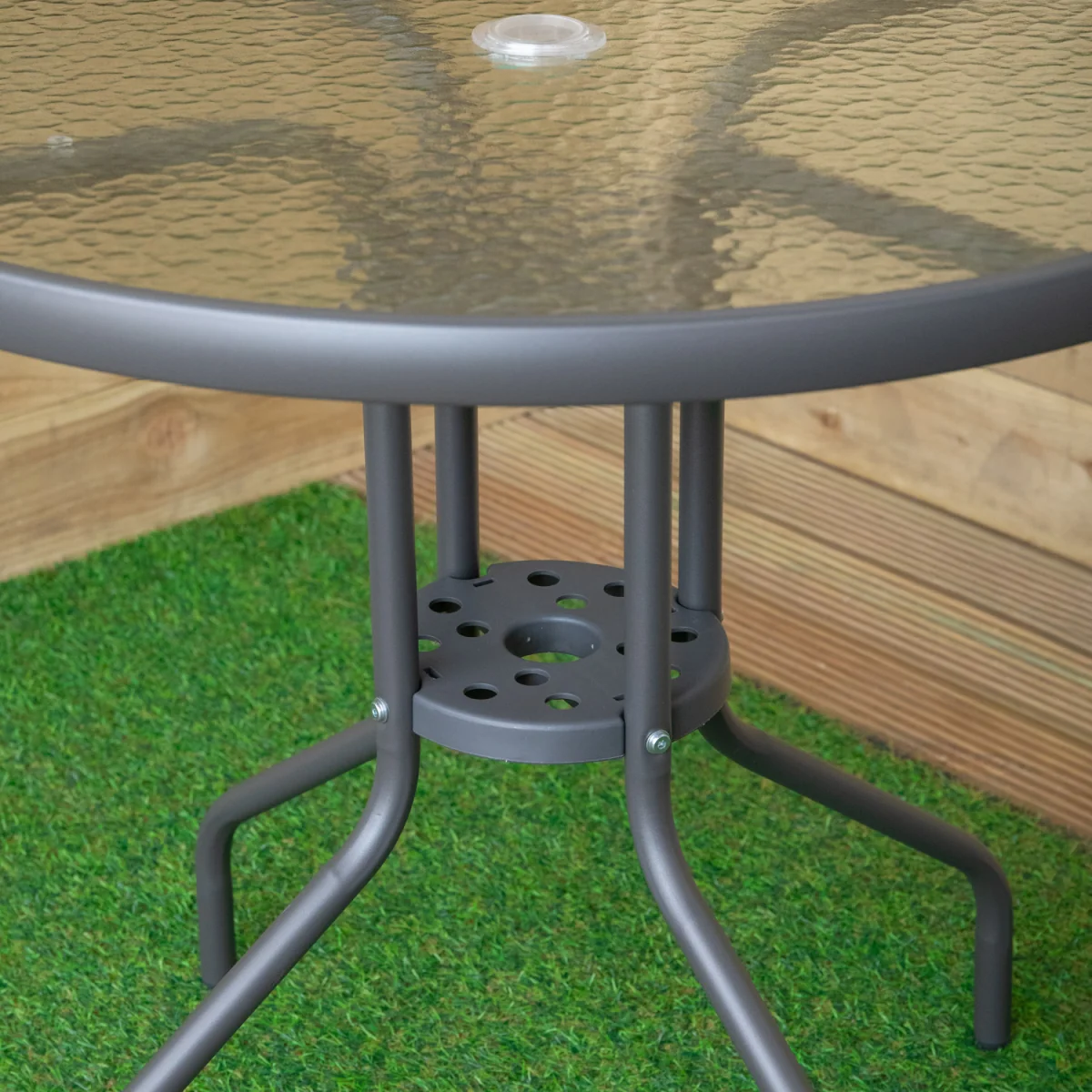 4 Person Outdoor Round Garden Table with Glass Top in Grey - Grey – image 6