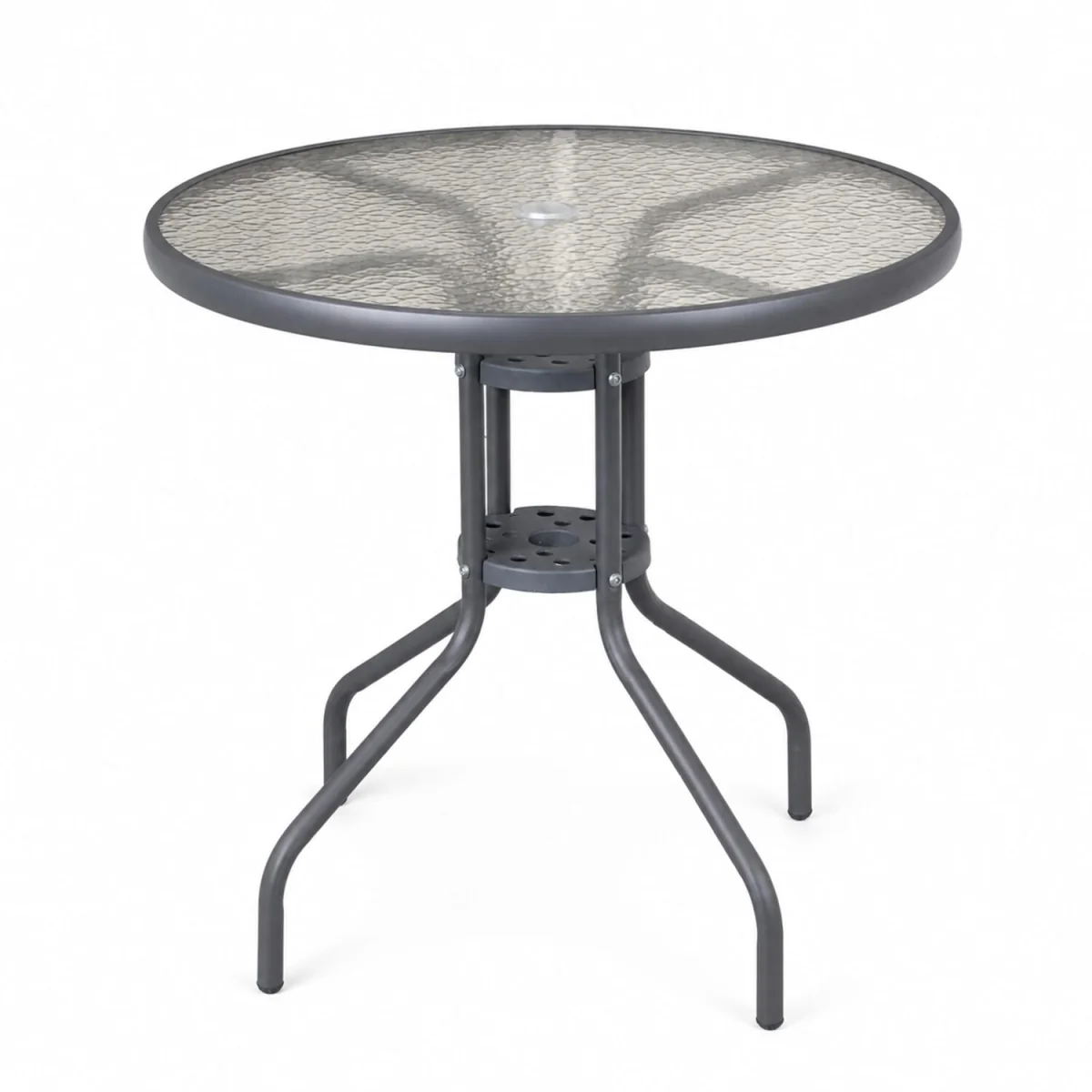 4 Person Outdoor Round Garden Table with Glass Top in Grey - Grey – image 8