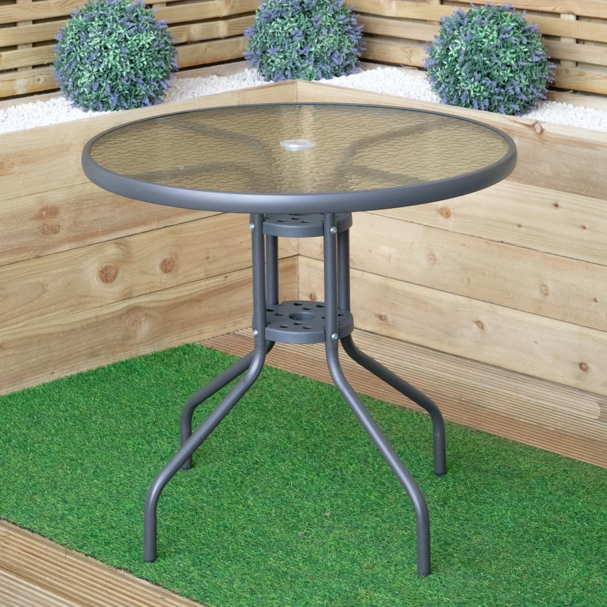 4 Person Outdoor Round Garden Table with Glass Top in Grey - Grey – image 1