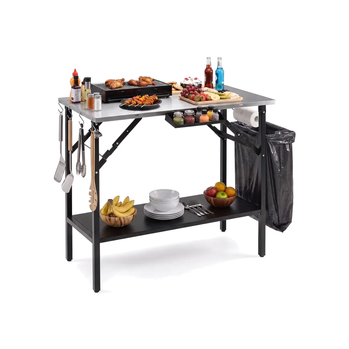 Costway Foldable Outdoor Cook Station with Removable Shelves - Black – image 1