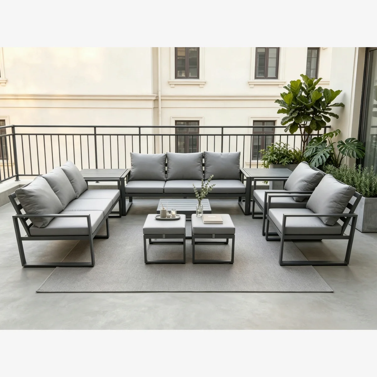 Aluminium Patio Garden Furniture Lounge Sofa Set Square Coffee Table - Dark grey