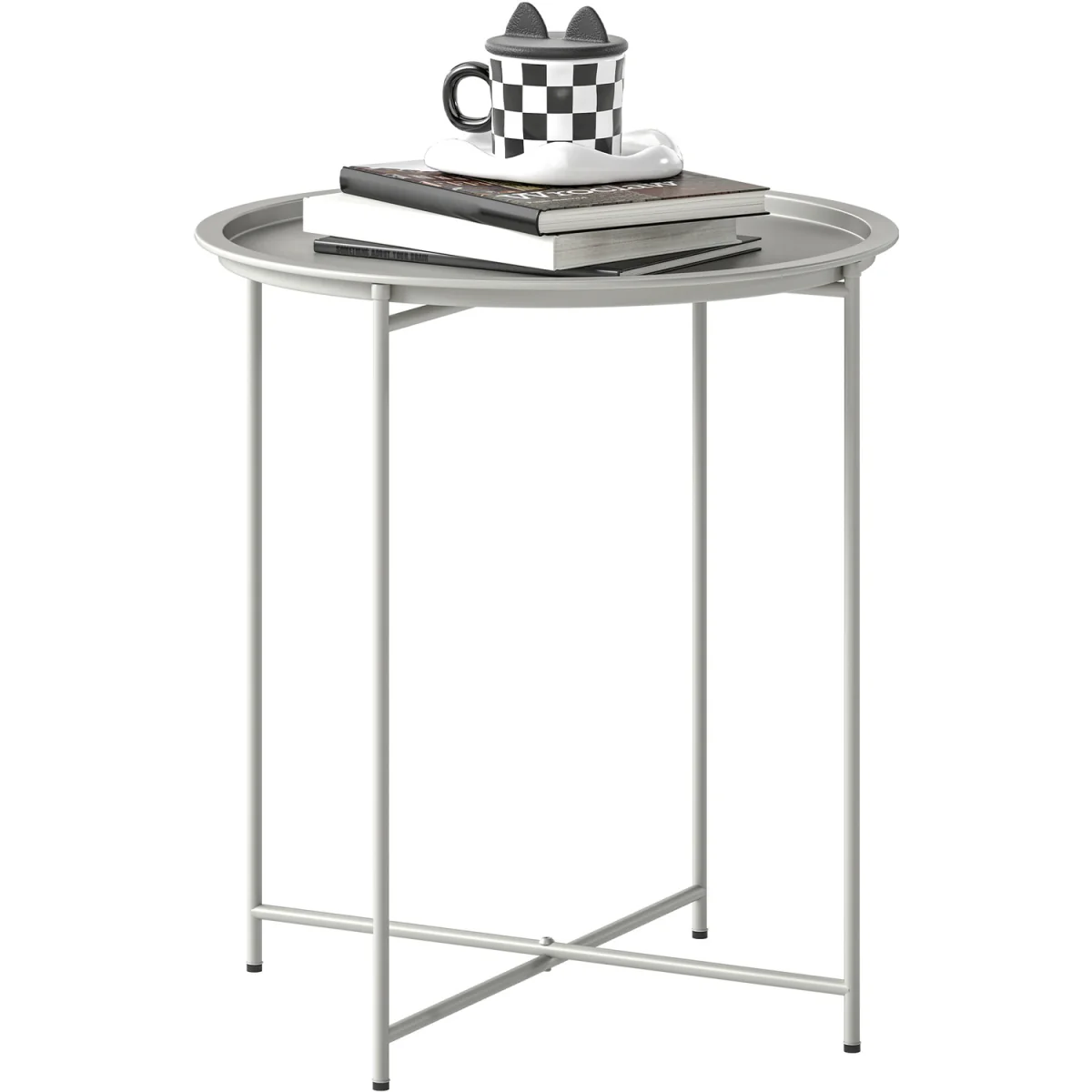 Outsunny 46cm Round Garden Table Side Table with Removable Tray - White – image 3