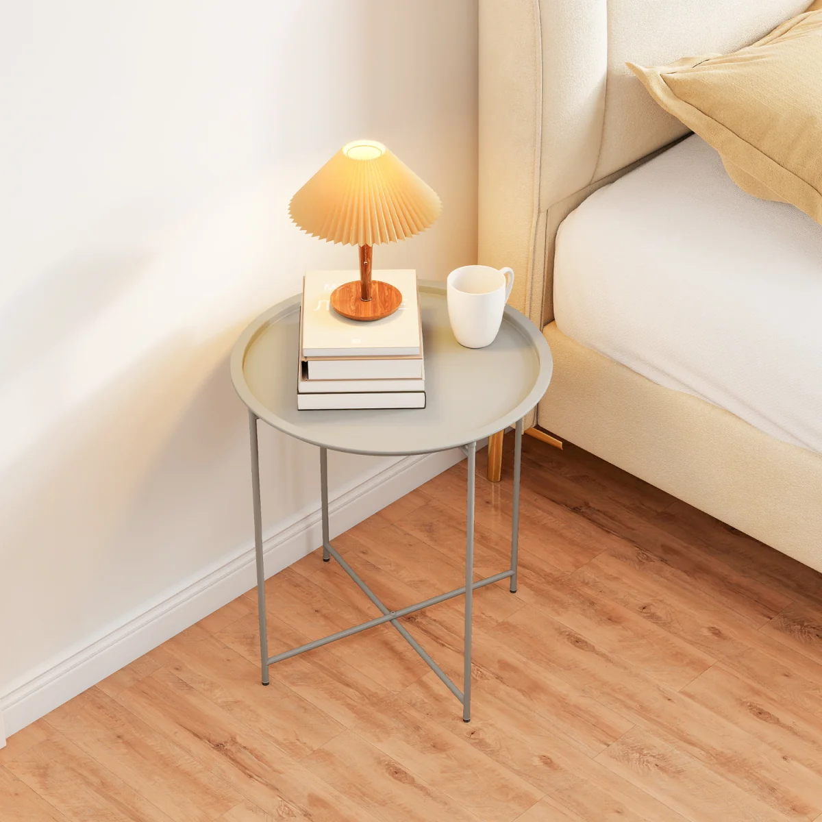 Outsunny 46cm Round Garden Table Side Table with Removable Tray - White – image 9
