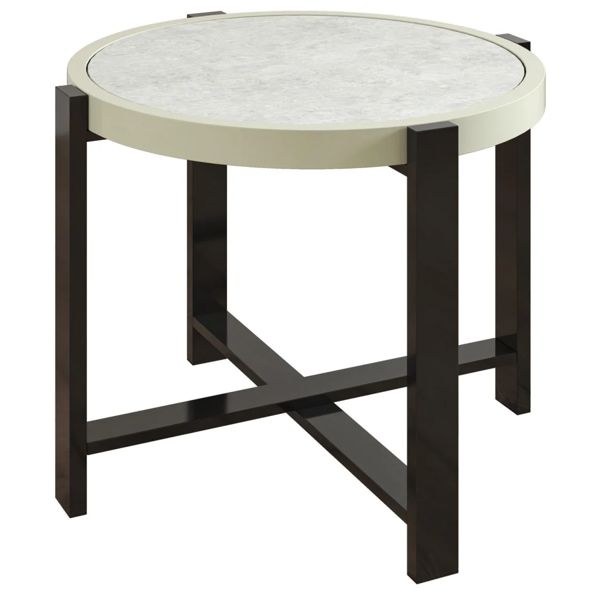 Linado Aluminium Light Grey Round Outdoor Side Table with Marble-Effect Glass Top – image 2
