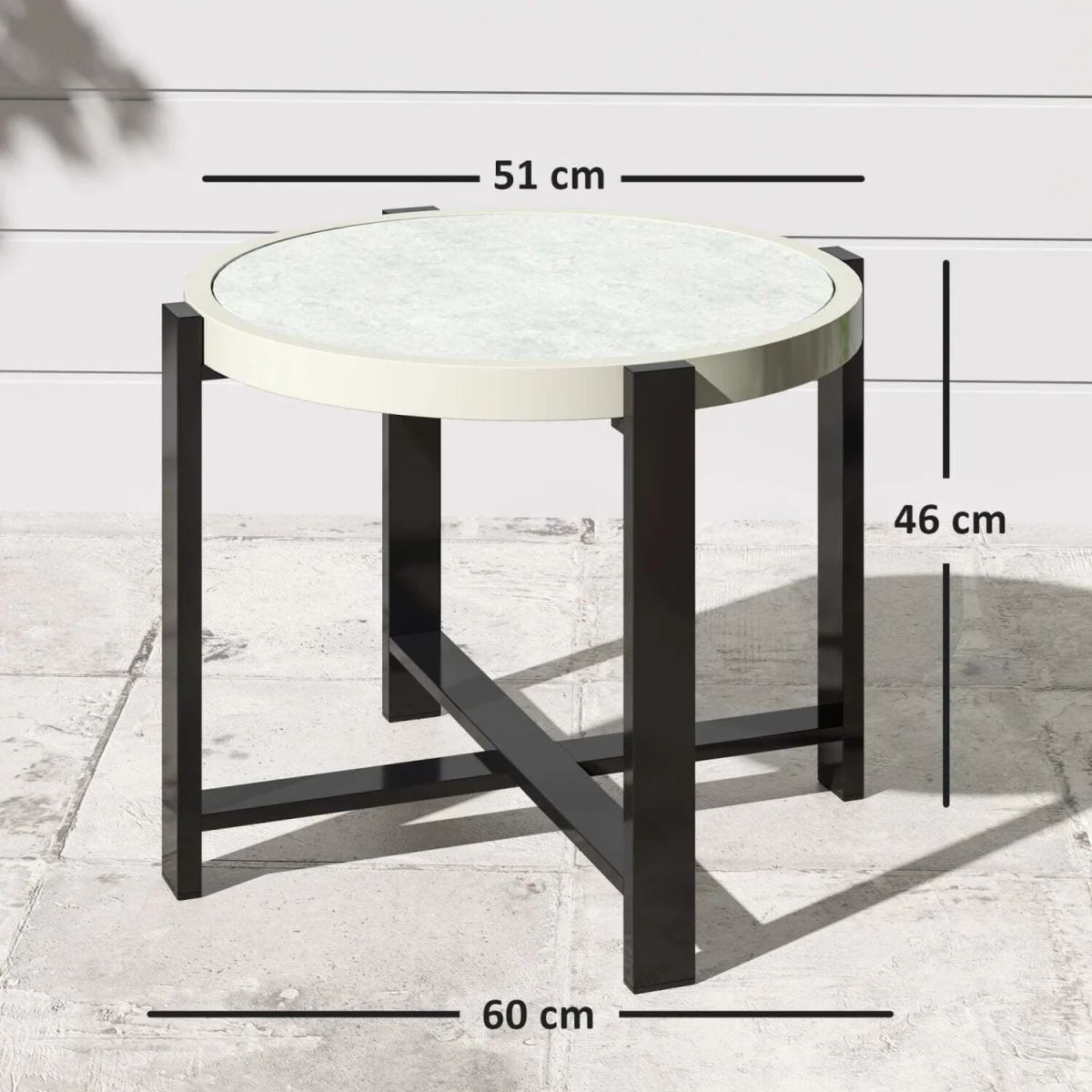 Linado Aluminium Light Grey Round Outdoor Side Table with Marble-Effect Glass Top – image 3