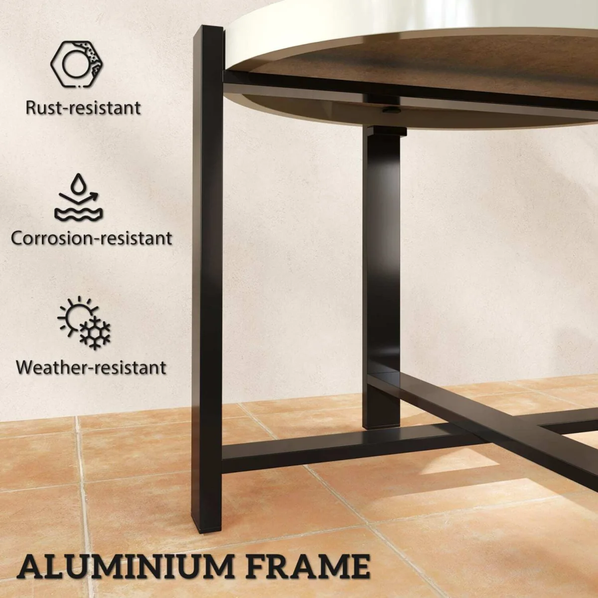 Linado Aluminium Light Grey Round Outdoor Side Table with Marble-Effect Glass Top – image 6