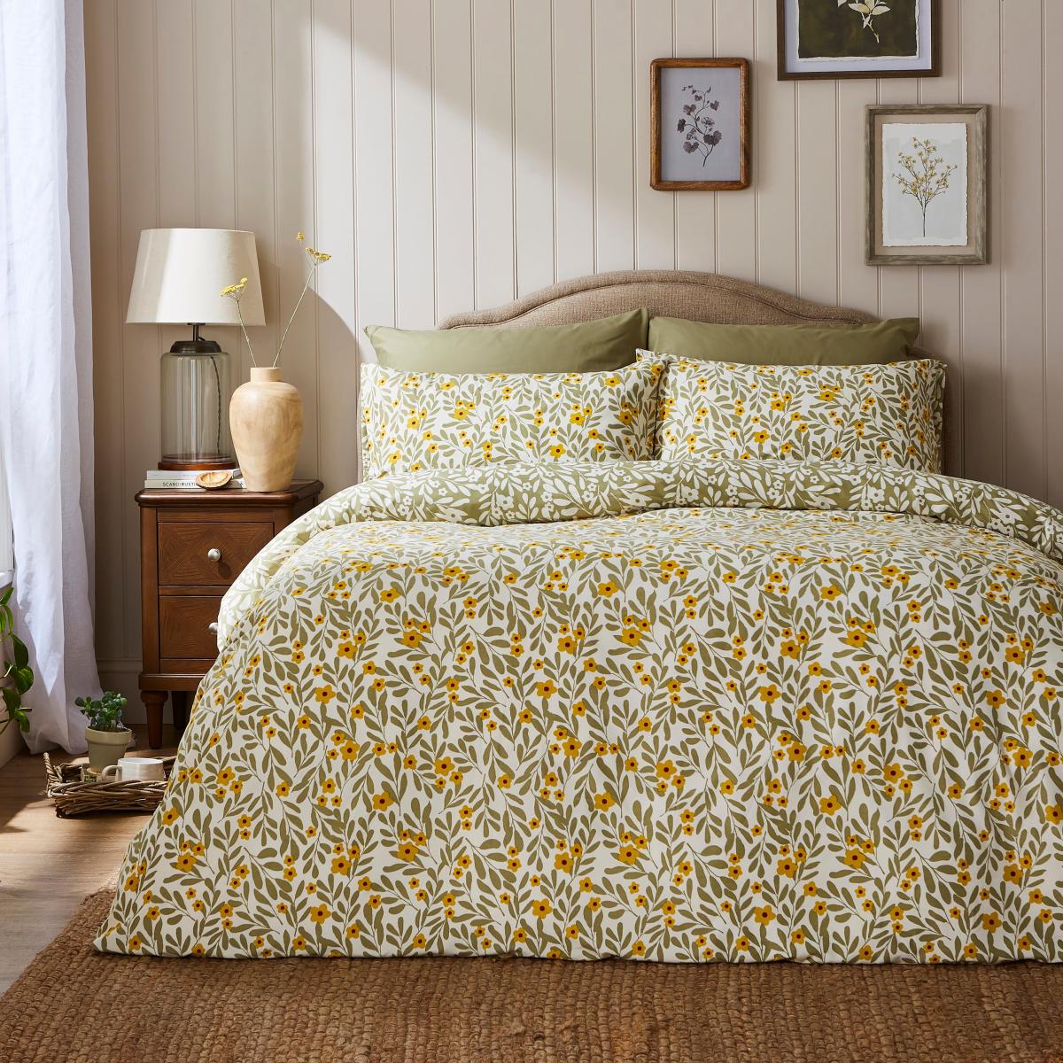 Hallie Floral Green Reversible Duvet & Pillowcase Set Green – image 6