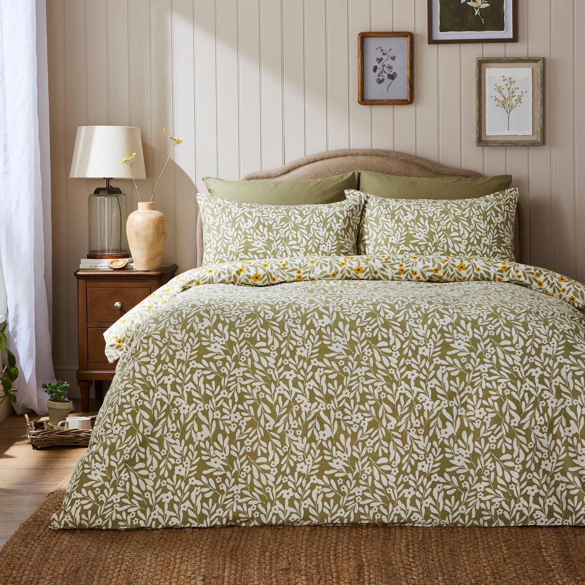 Hallie Floral Green Reversible Duvet & Pillowcase Set Green – image 7