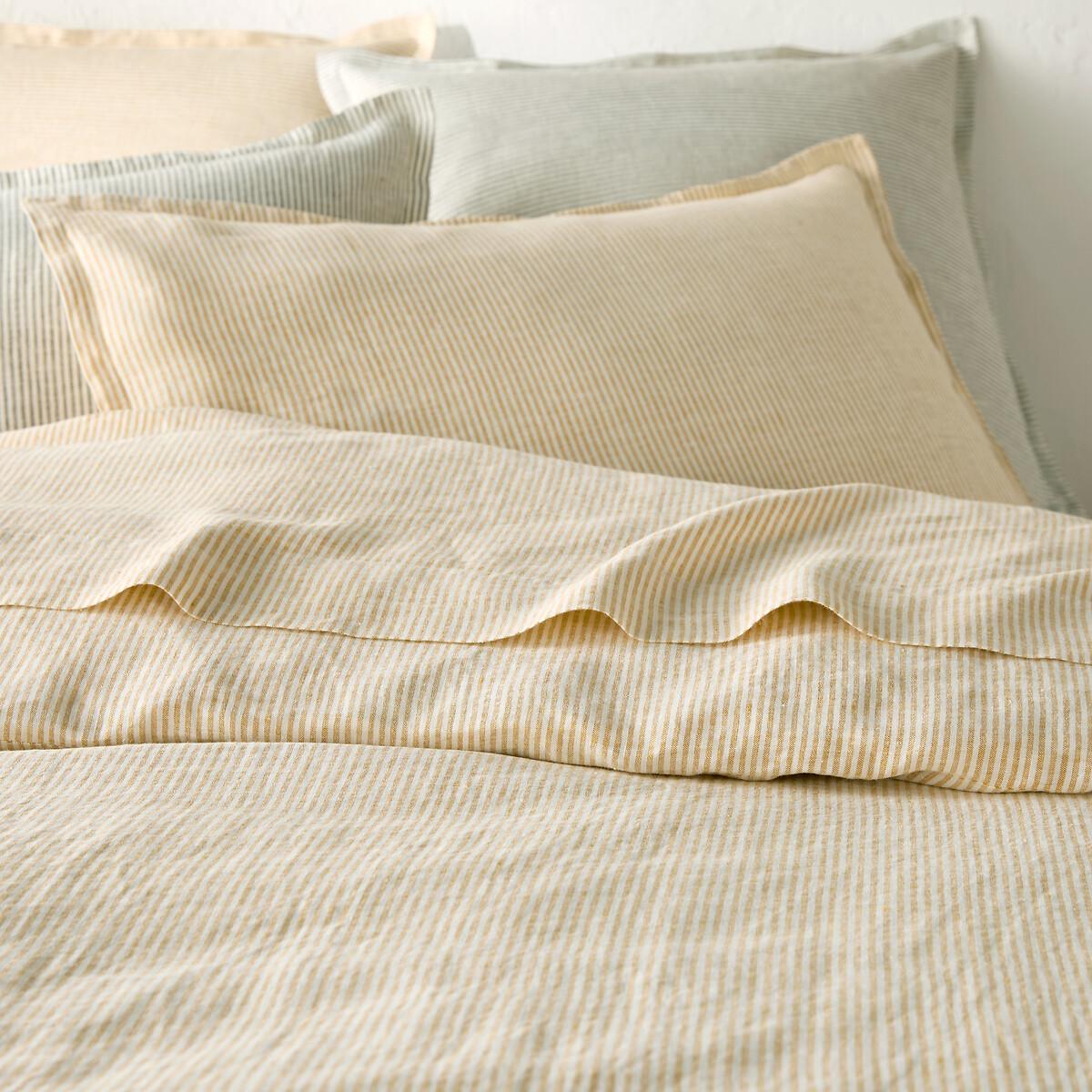 Limona Yellow Striped 100% Washed Linen Duvet Ciover – image 2