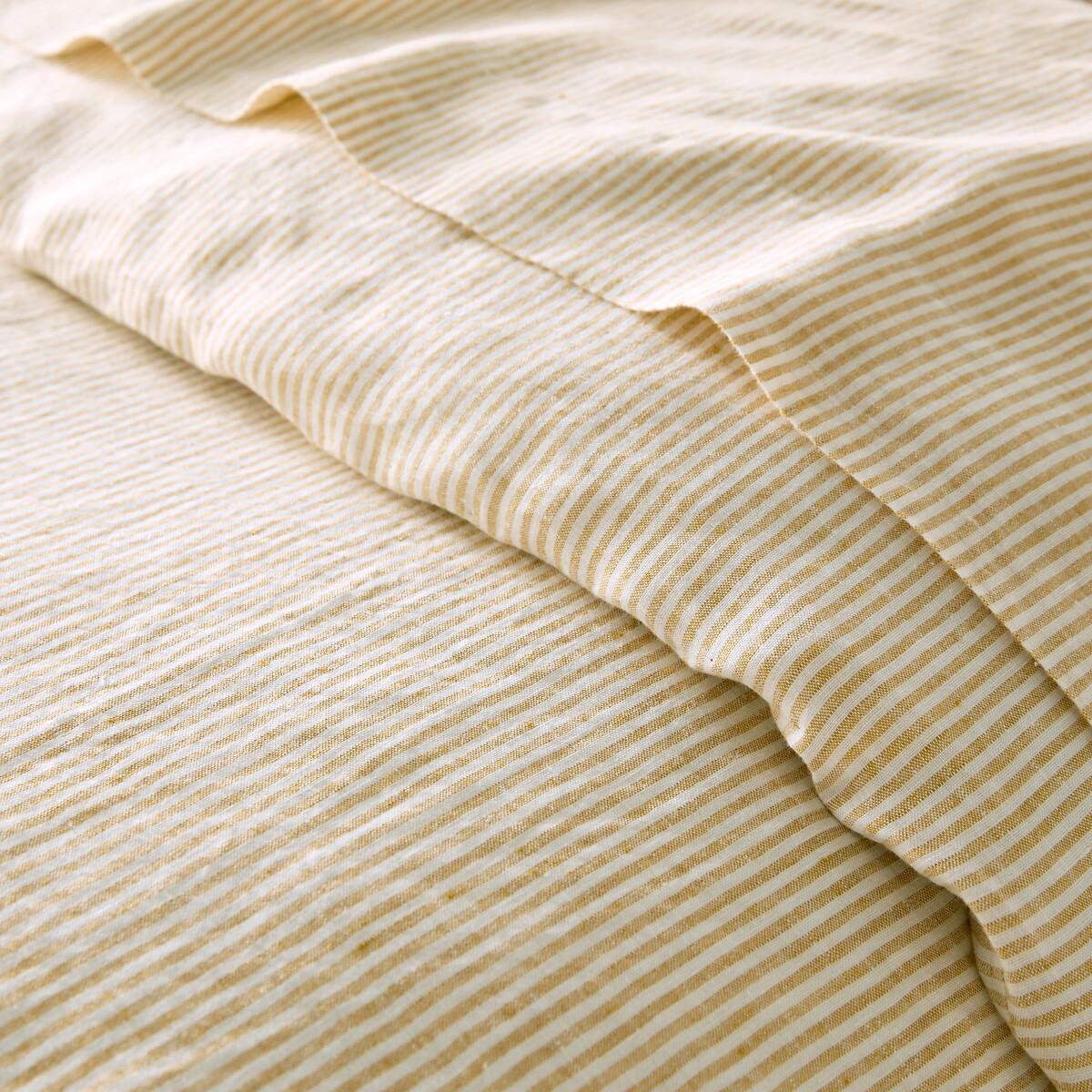 Limona Yellow Striped 100% Washed Linen Duvet Ciover – image 3