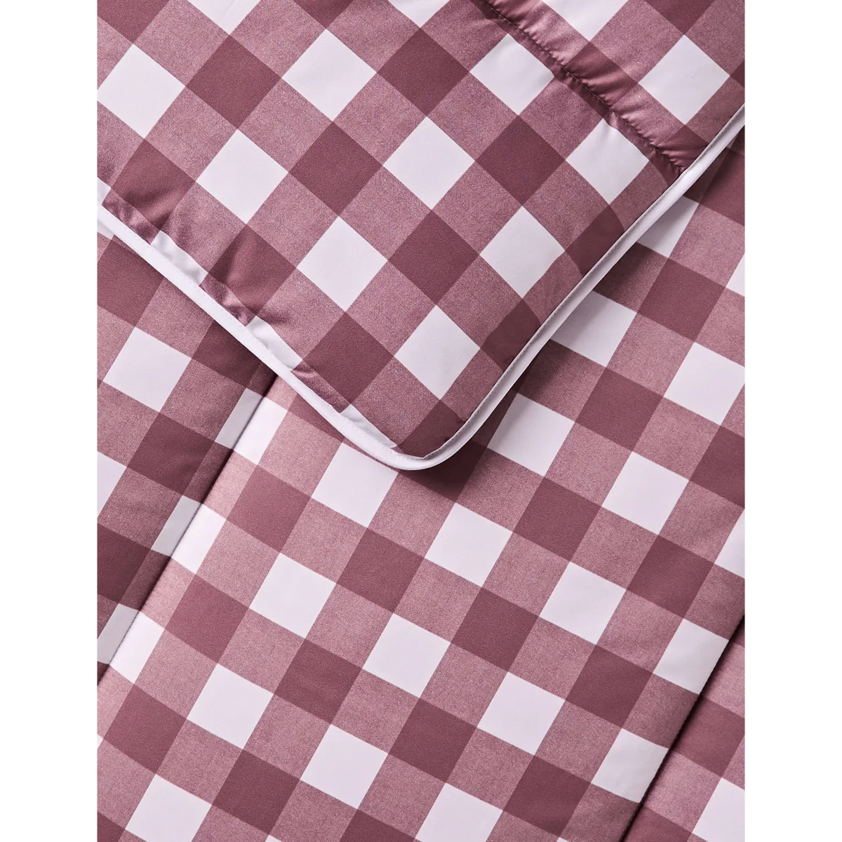 Nightlark Gingham Checked 10.5 Tog Coverless Duvet & Pillowcase Set Burgundy – image 2